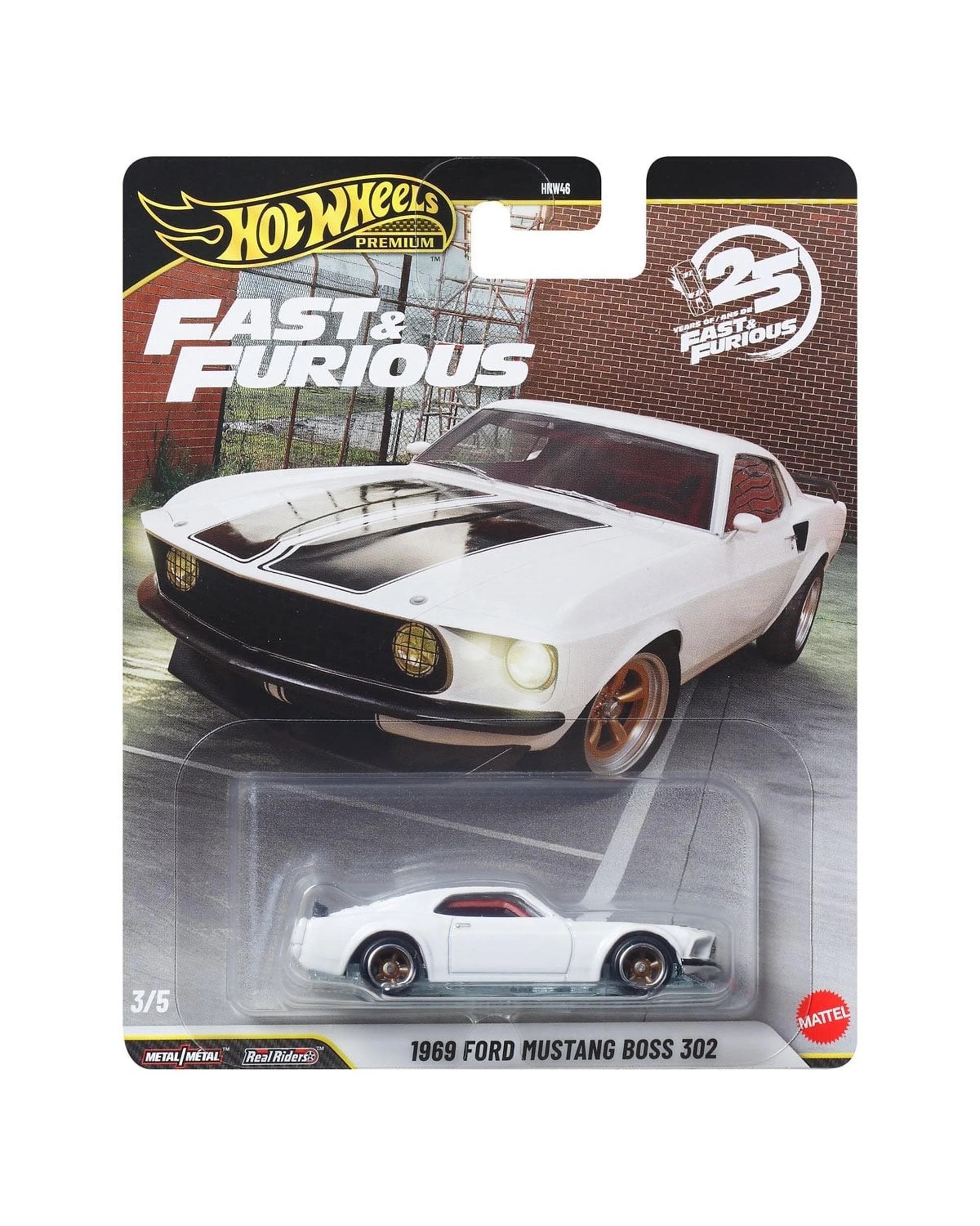 1 Hot Wheels Premium Fast and Furious 25 Years 1969 Ford Mustang Boss 302 Diecast Vehicle - White, 1 of 1