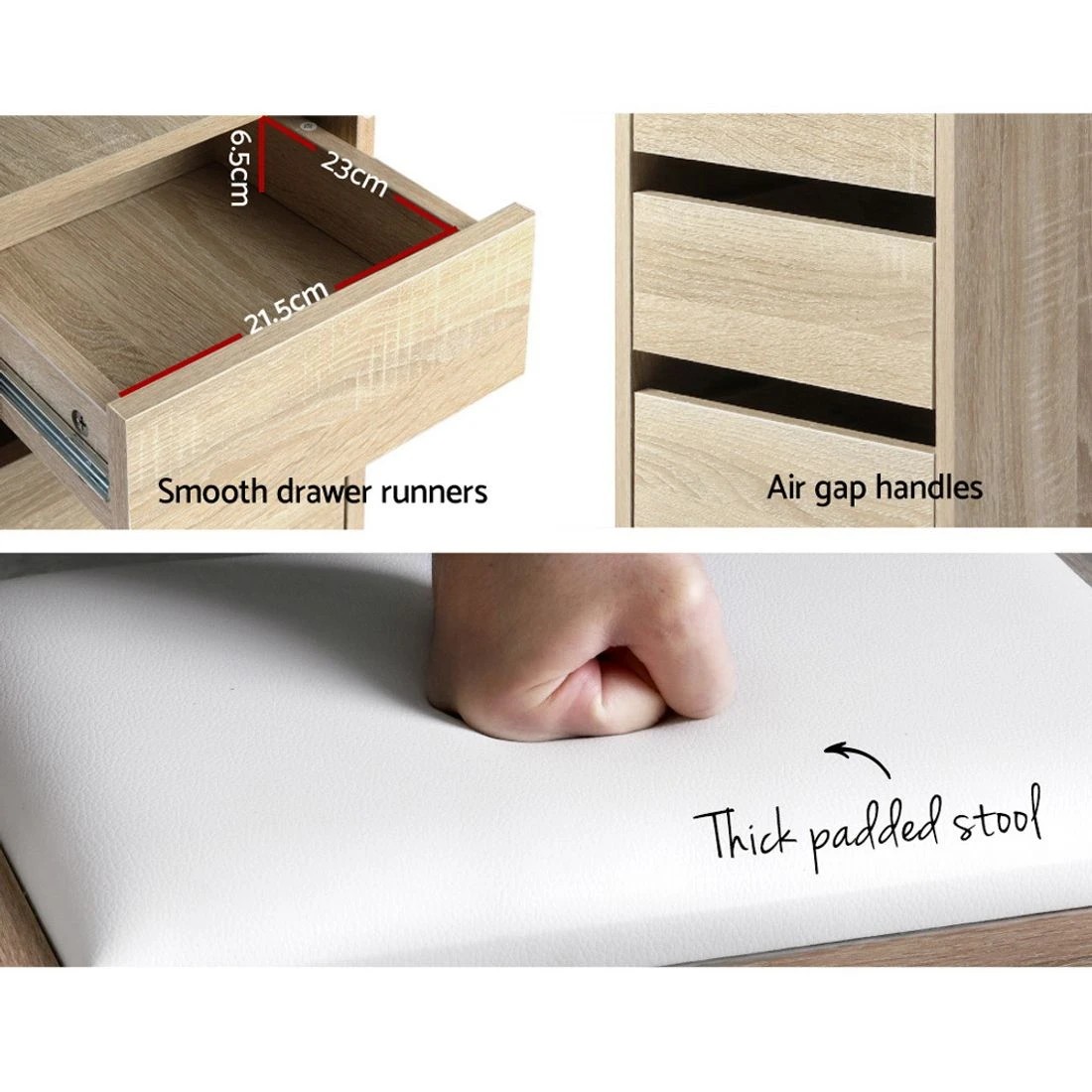 8 Artiss Dressing Table Stool Set Corner 5 Drawers Oak - Natural, 8 of 8