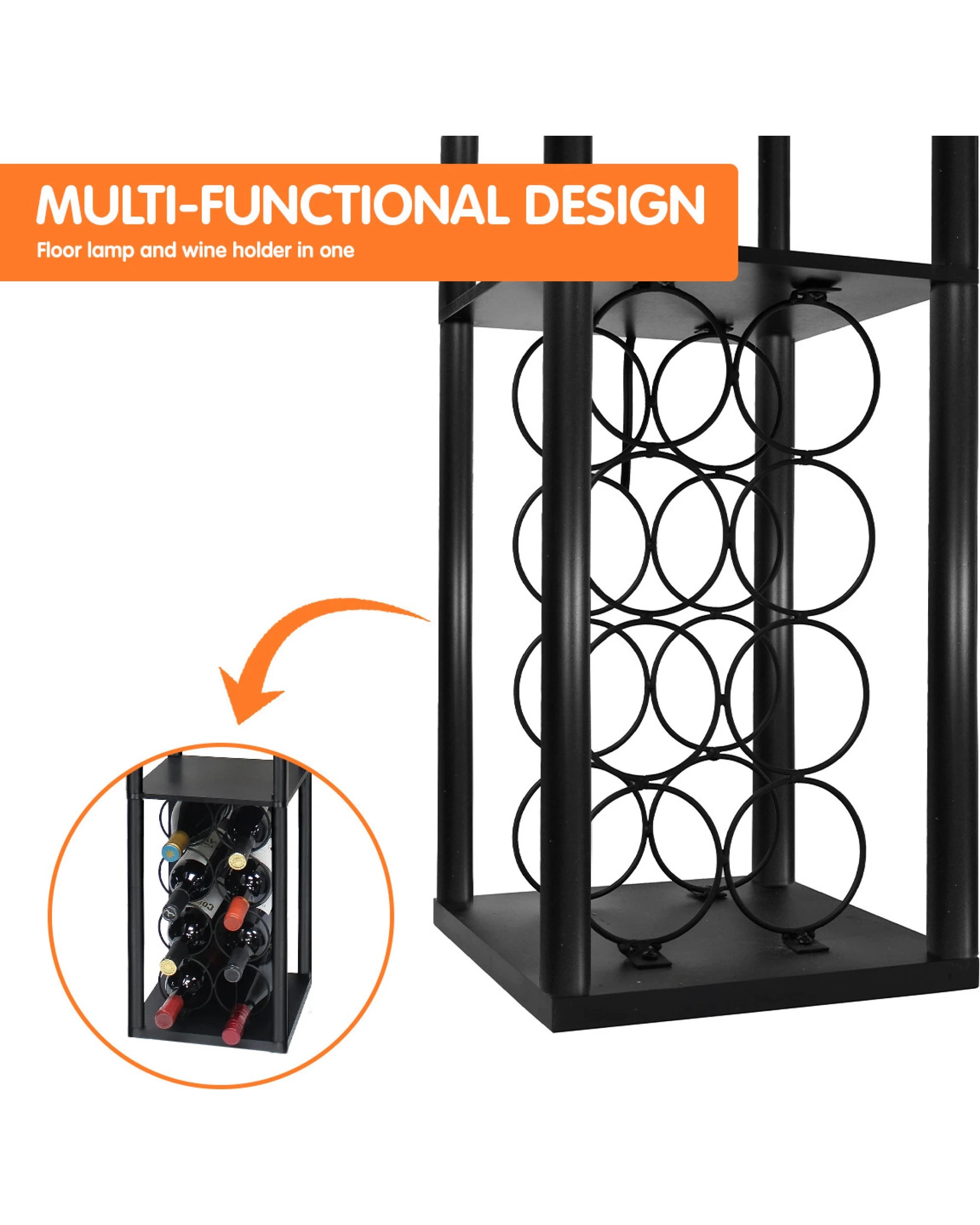 5 Sarantino Metal Etagere Floor Lamp With Wine Holder Shelf, 5 of 6