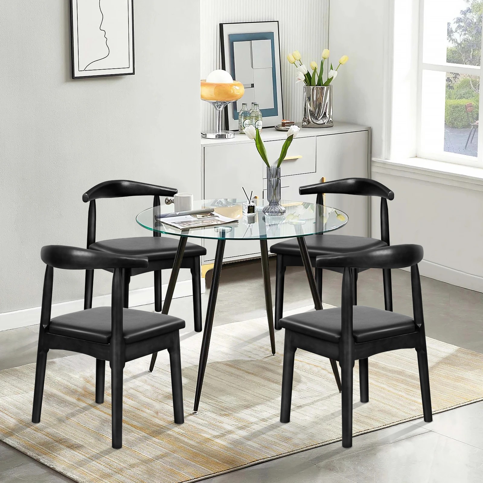 4 Alfordson 2x Dining Chair Kitchen Lounge Cafe Retro Wood PU Leather Seat - Black, 4 of 7