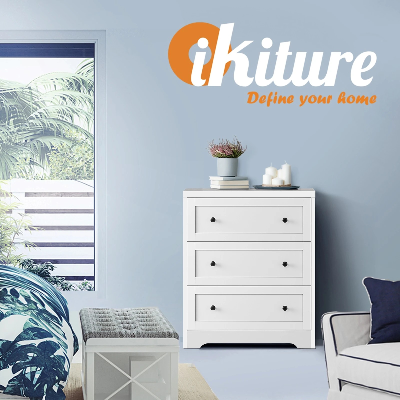 6 Oikiture Chest of Drawers 3 Drawers Tallboy Storage Cabinet - White, 6 of 8