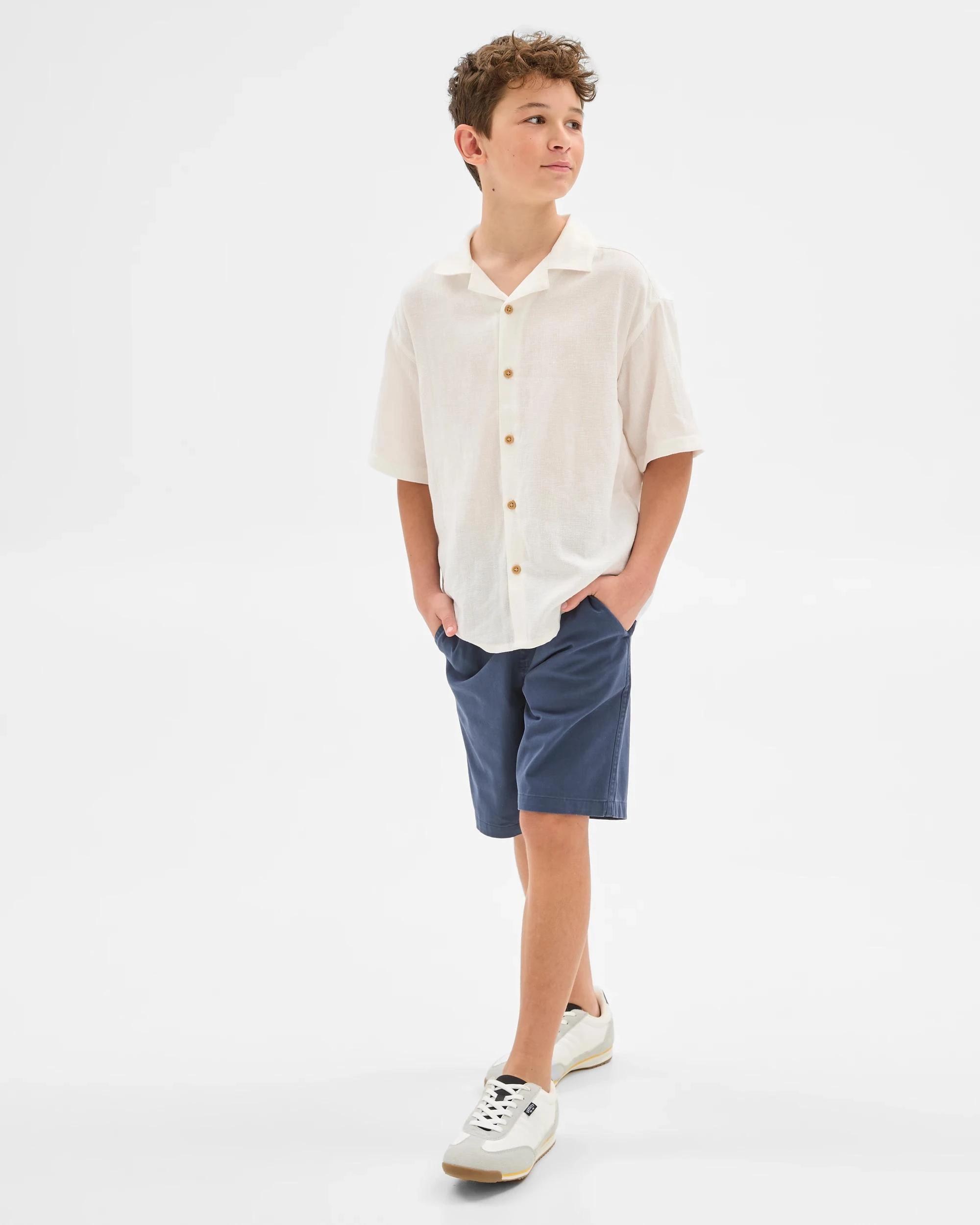 2 Target Cotton Linen Blend Short Sleeve Textured Shirt CREAM, 2 of 6