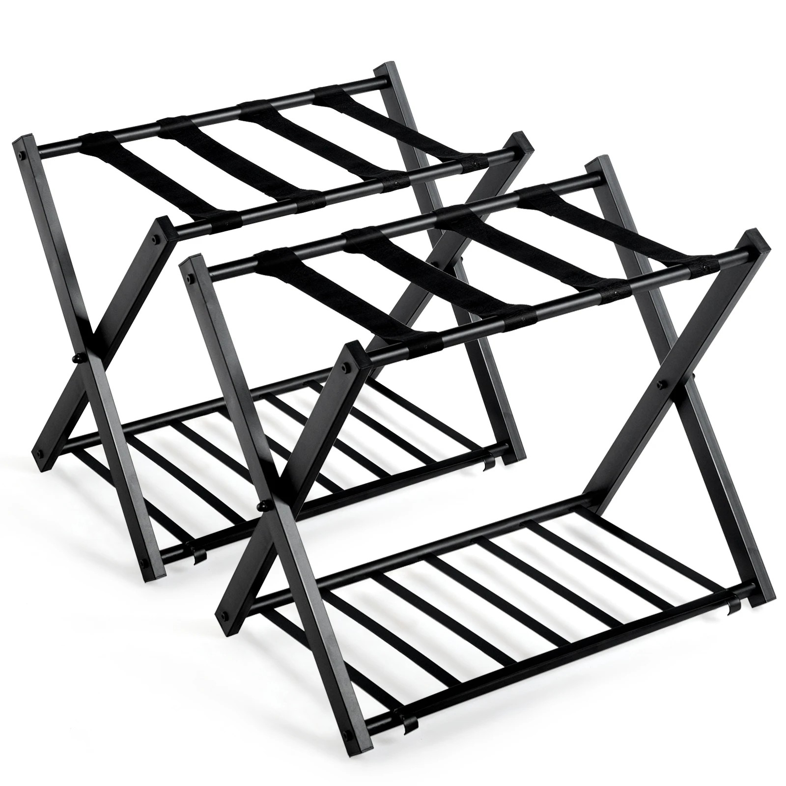 1 Costway 2PC Folding Iron Luggage Rack Suitcase Stand w/Shelf Bag Suitcase Storage for Motel Hotels, 1 of 4
