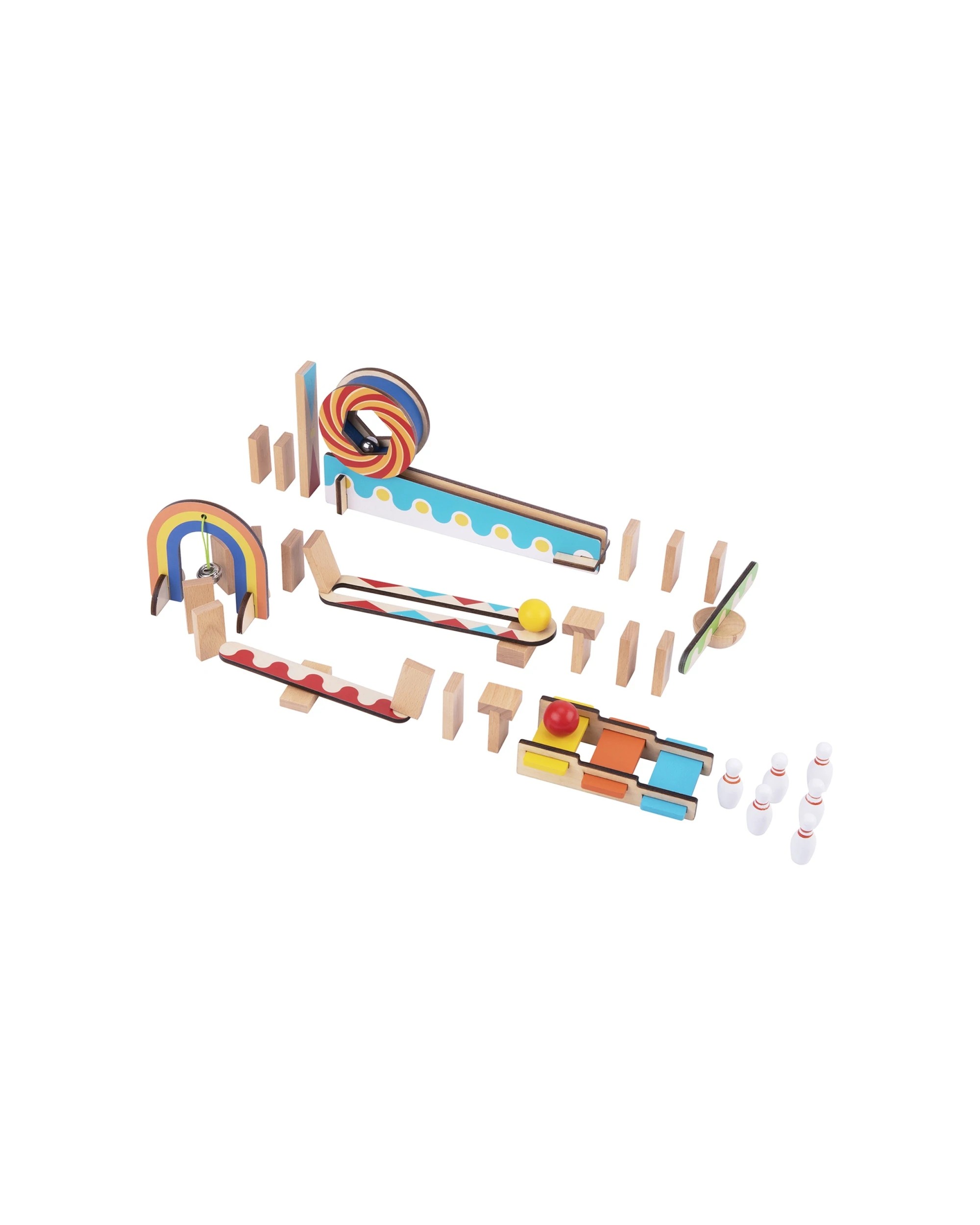Tooky Toy 55pc Domino Run Building Set Large Ramp Roller Step Seesaw ...