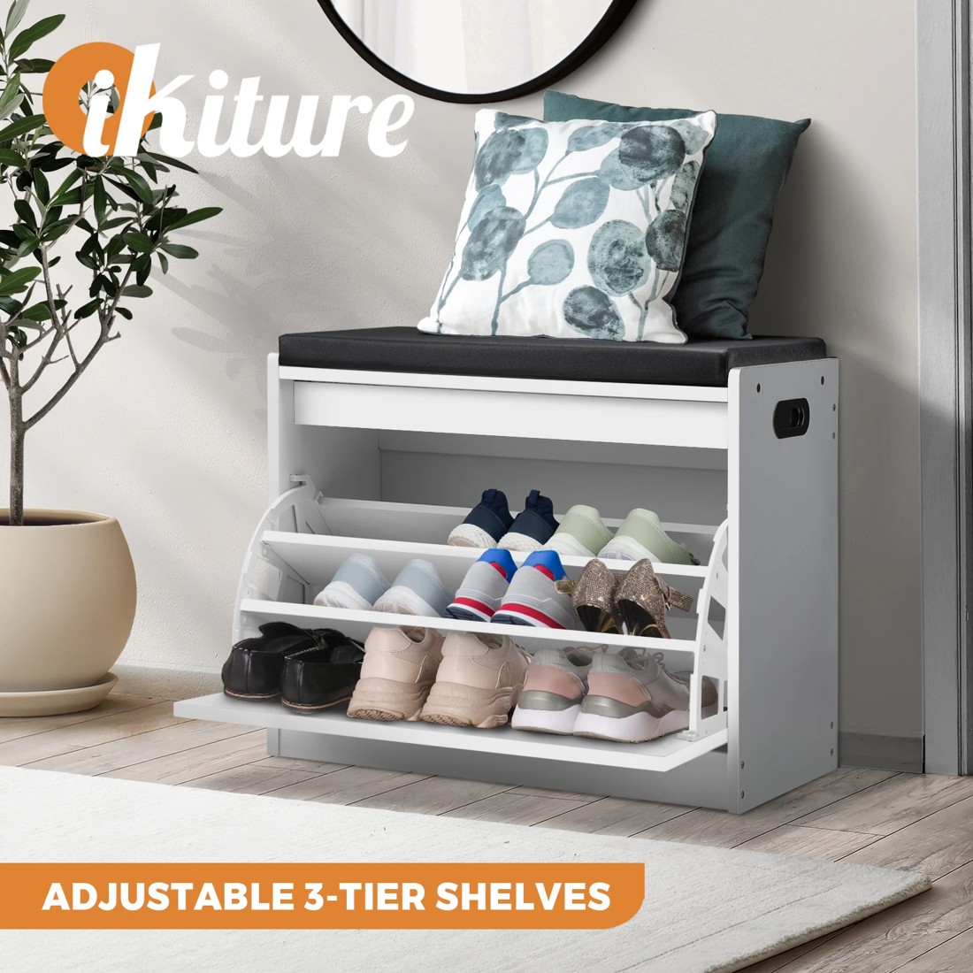 2 Oikiture Shoe Cabinet Bench Shoes Storage Cupboard Footwear Stand 15 Pairs
 - White, 2 of 10