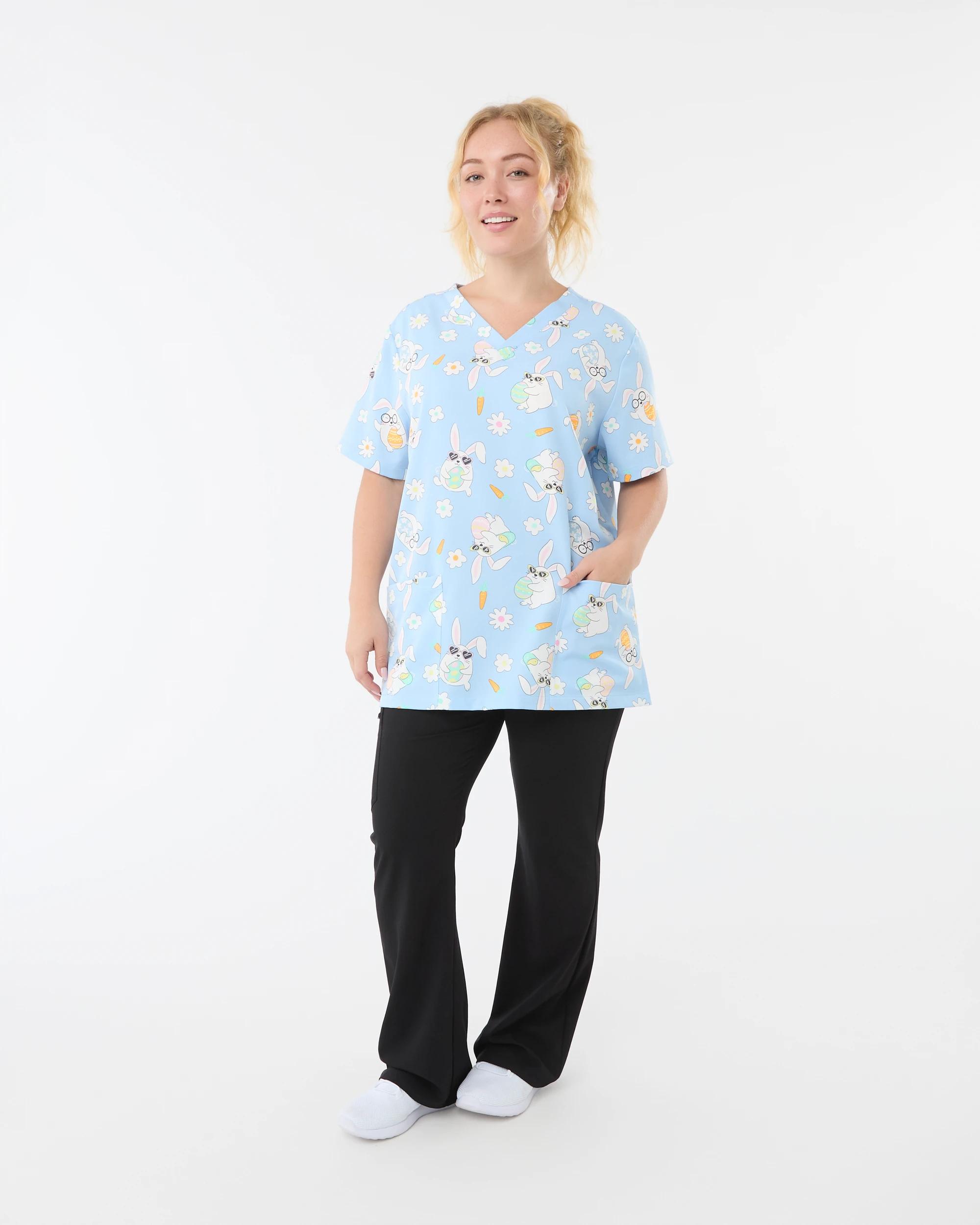 3 Work Short Sleeve Print Scrub Top Blu Easter, 3 of 10