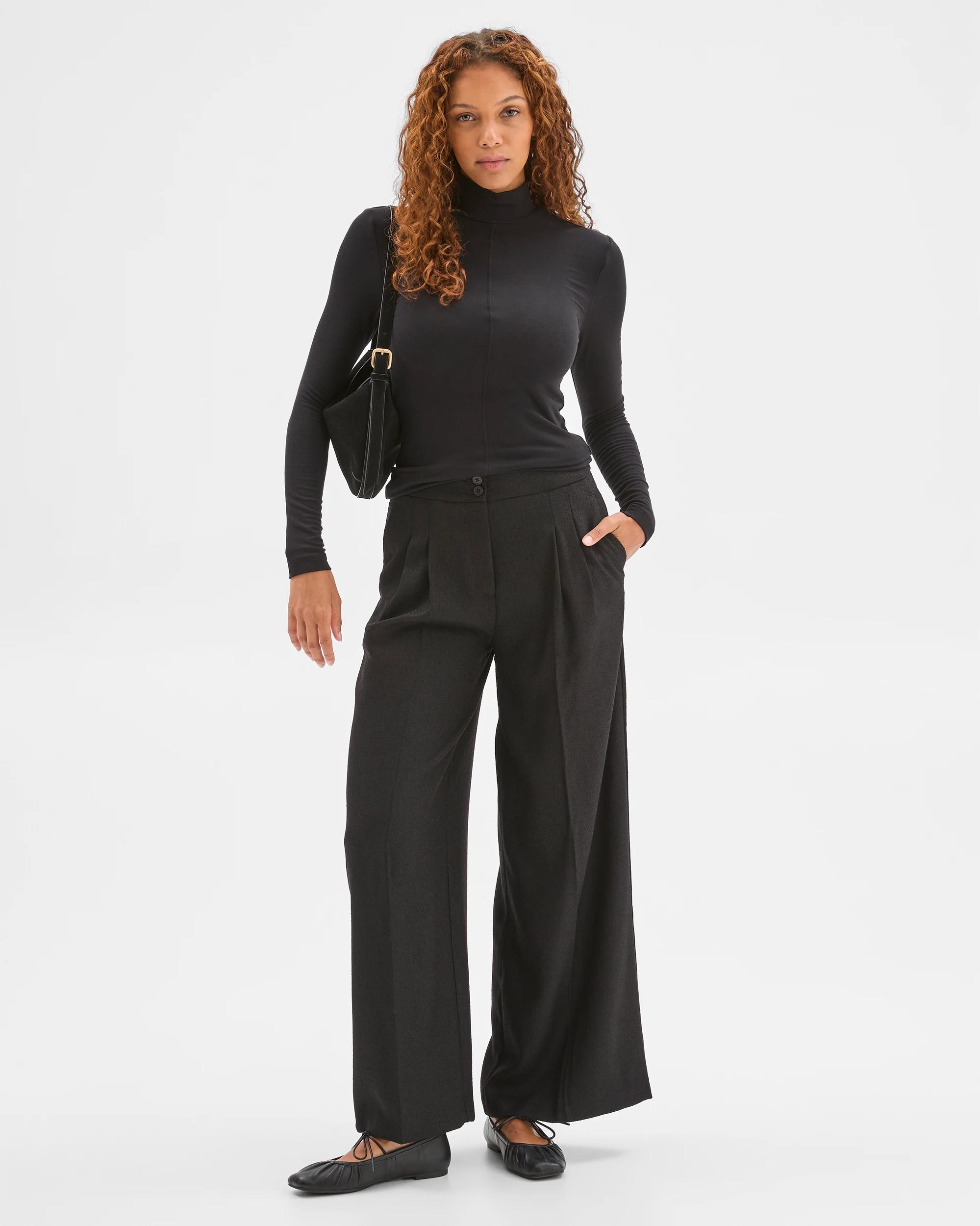 2 Preview Herringbone Wide Leg Pants BLACK, 2 of 6