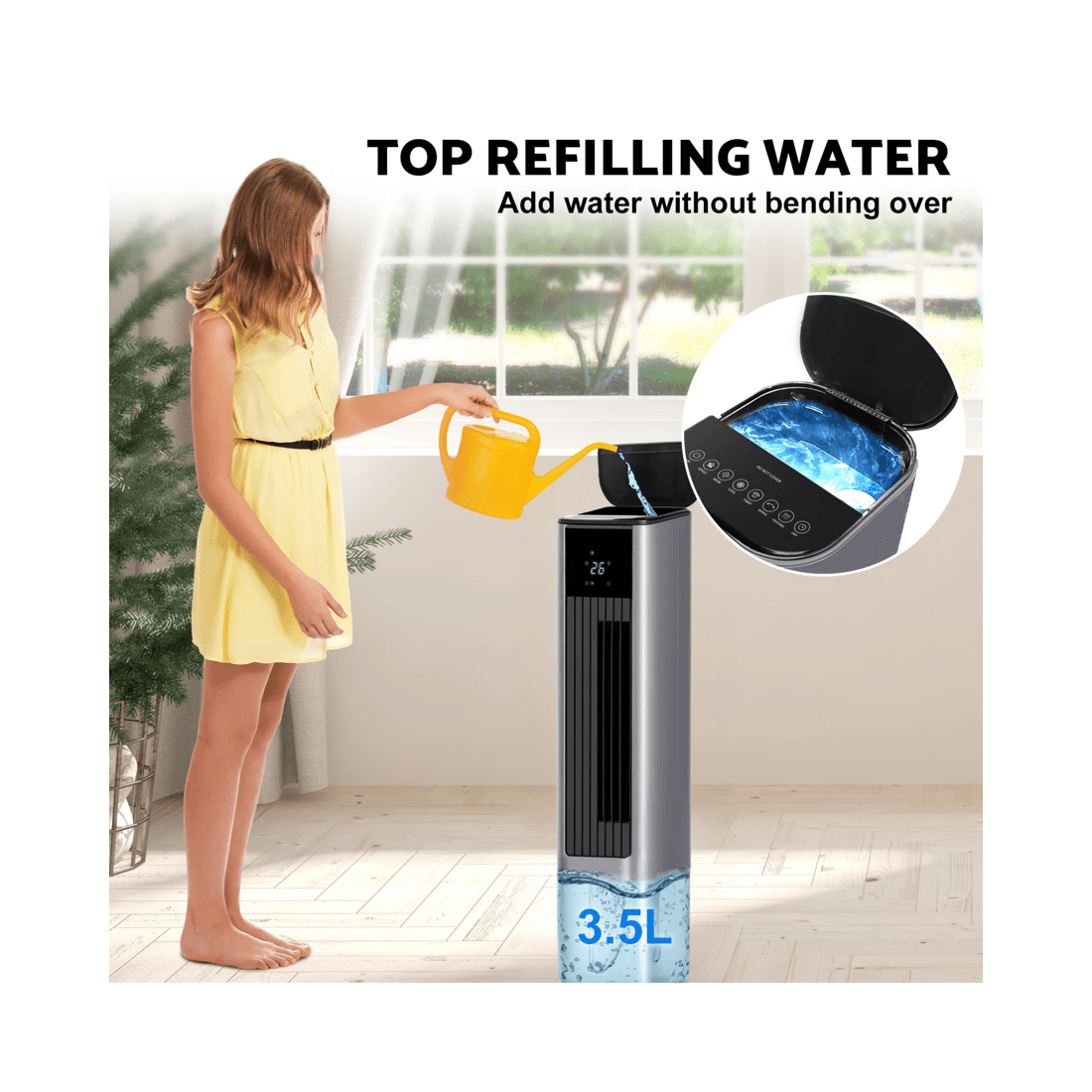 7 Advwin 2 In 1 Cooler & Heater, 3.5l Air Conditioner Fan With 2 Ice Box, 3 Wind Speeds, Tip-over And Overheat Protection, 7 of 7