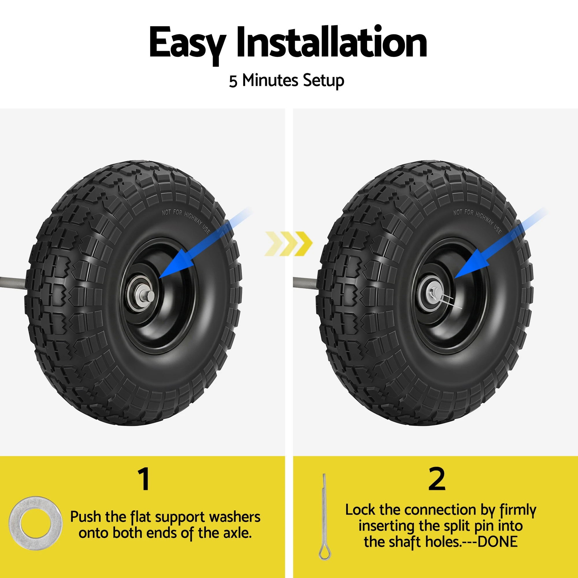 7 Gardeon 2pcs, 4.10/3.50-4 Tire And Wheel Flat Free, 26cm Solid Rubber Tires with 5/8 Axle Bore Hole - Black, 7 of 9