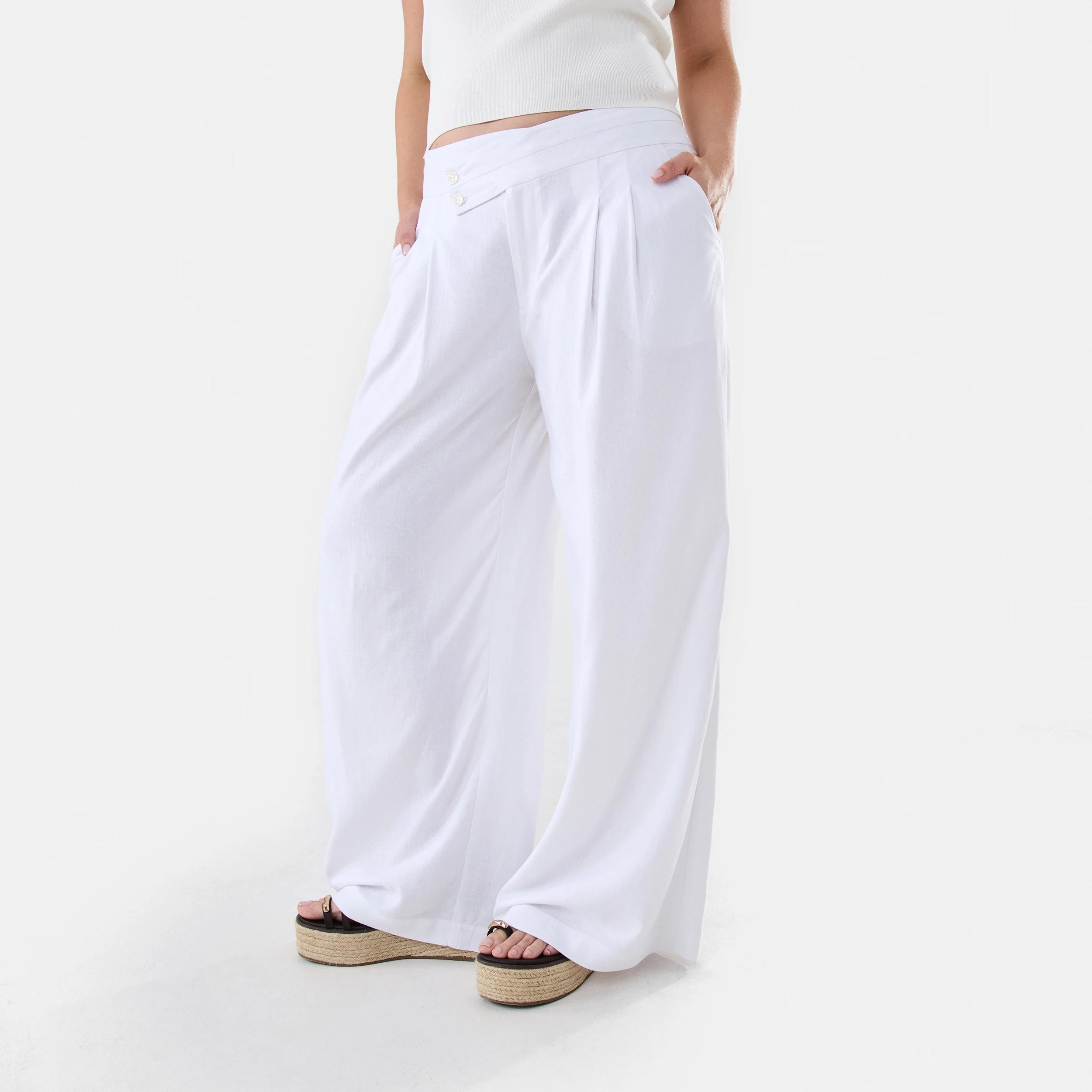 3 Linen Blend Palazzo Pants White, 3 of 8