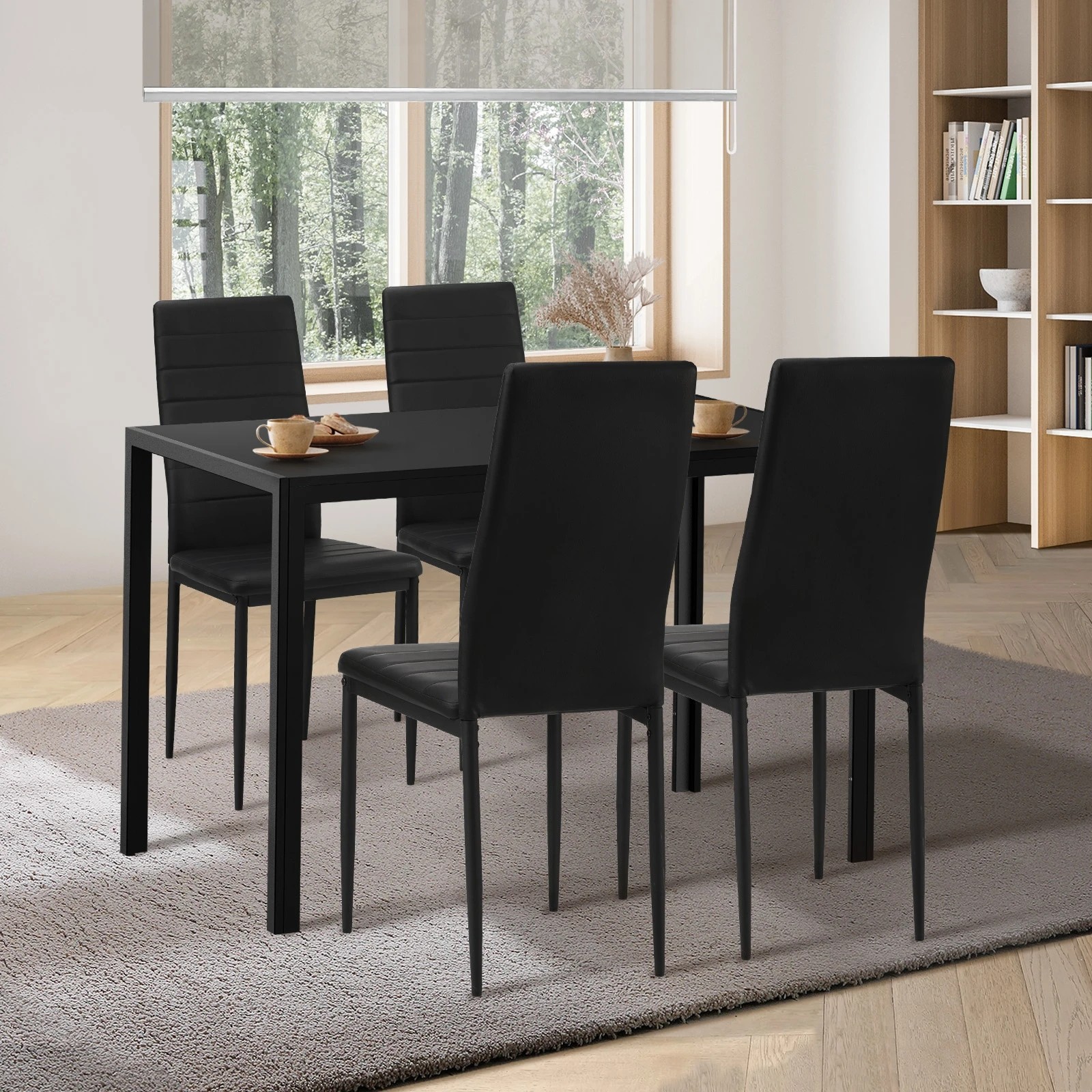 2 Oikiture 120cm Rectangle Dining Table With 4pcs Dining Chairs Wooden
 - Black, 2 of 8