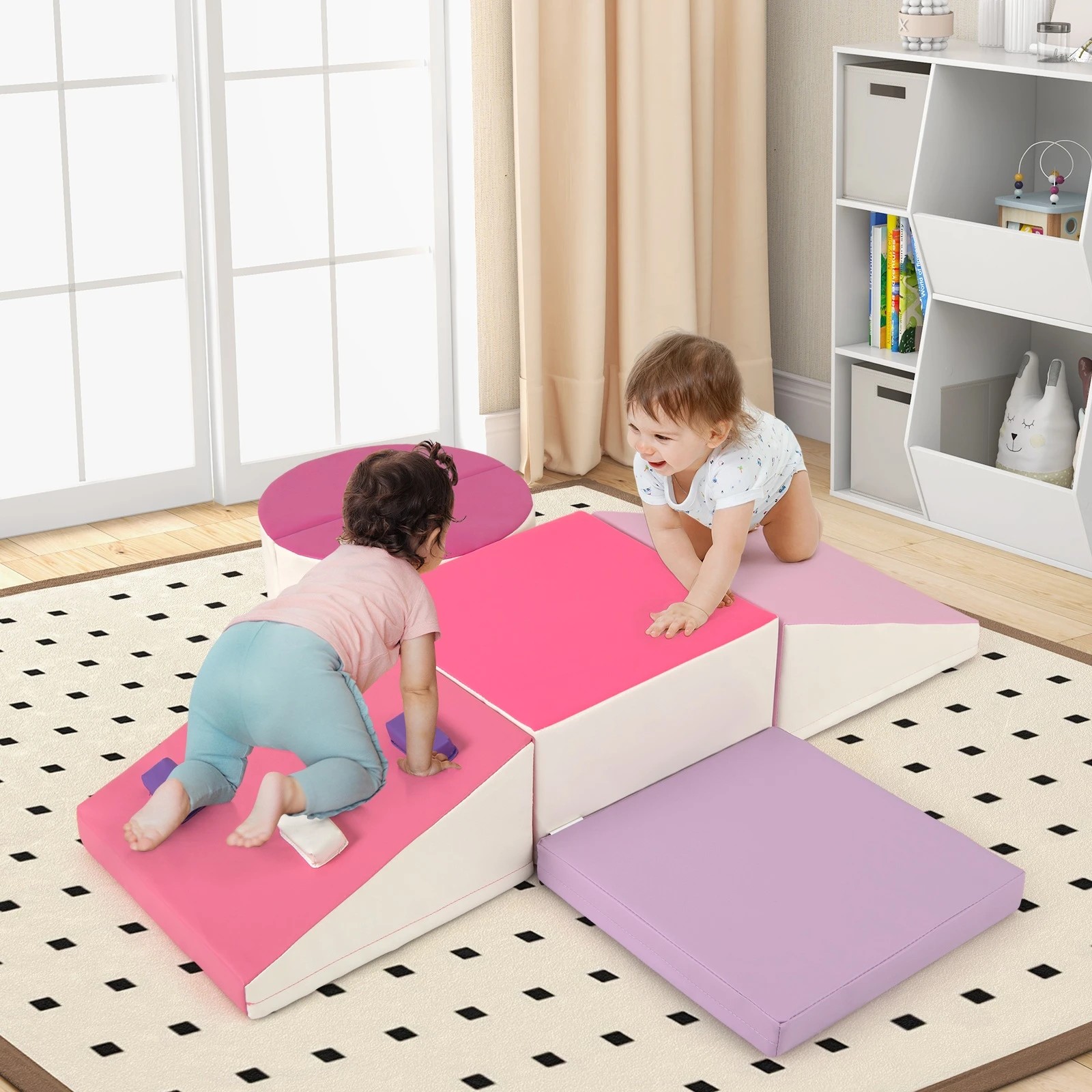 2 Costway 6PCS Soft Foam Climbing Blocks Climb & Crawl Play Set - Pink, 2 of 2