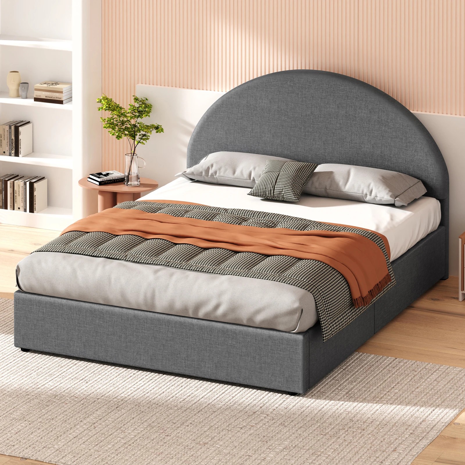 7 Alfordson Bed Frame Queen Size Arched Base Gas Lift Storage Fabric Hoult - Grey, 7 of 10