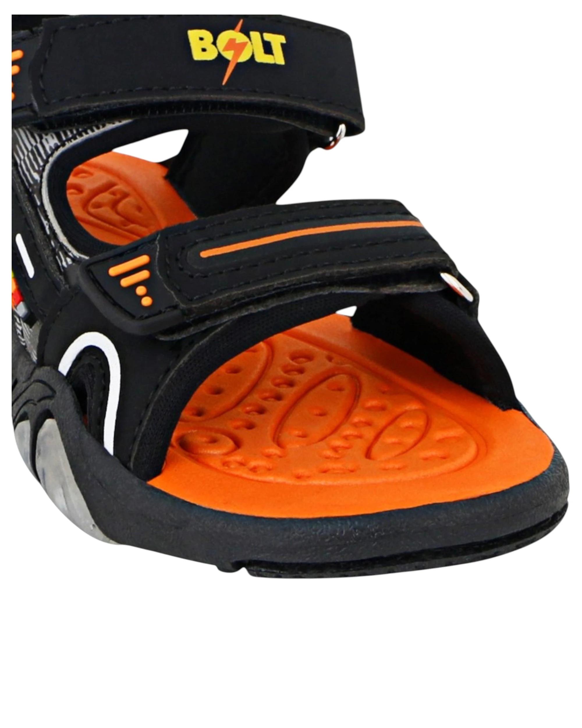 3 Lightning Bolt Kids Boys Lawson Strap Sandals BLACK/ORANGE, 3 of 3