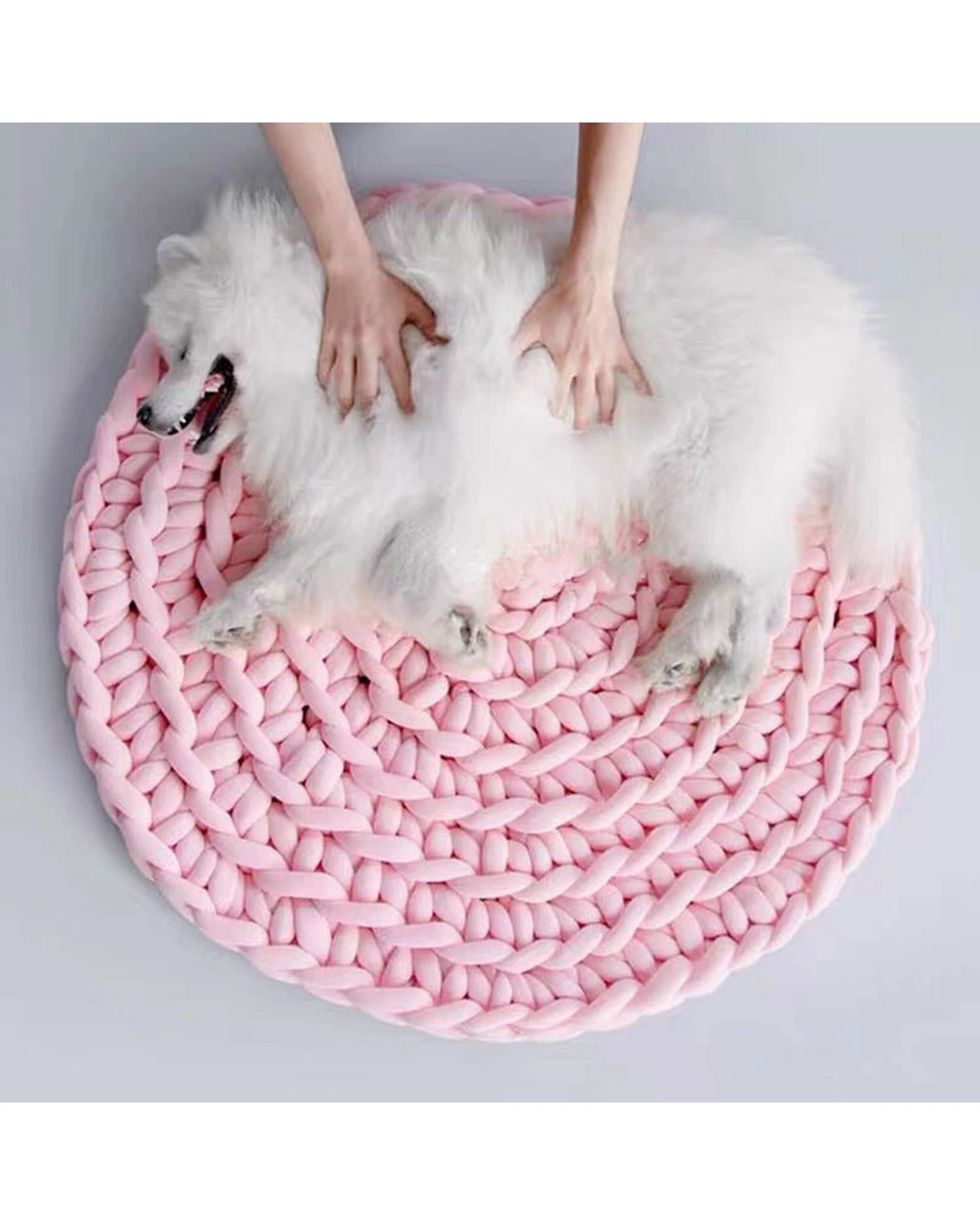 6 Cotton More Hand Knitted Chunky Braid Round Rug 90cm - Pink, 6 of 8