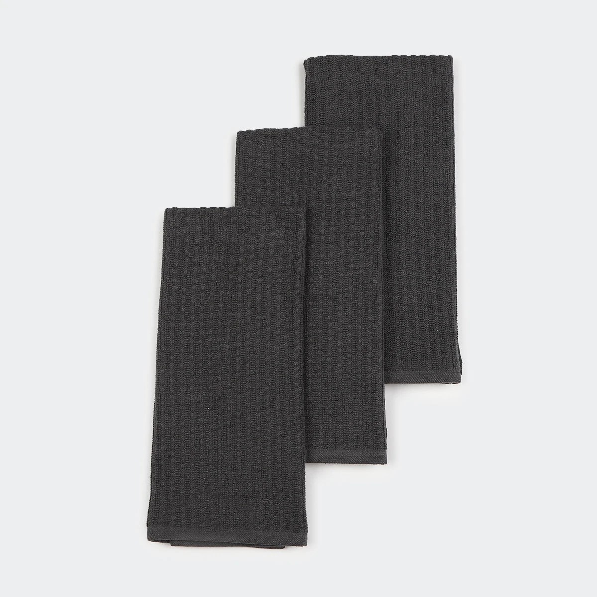 1 3 Pack Ribbed Grey Terry Tea Towels, 1 of 6
