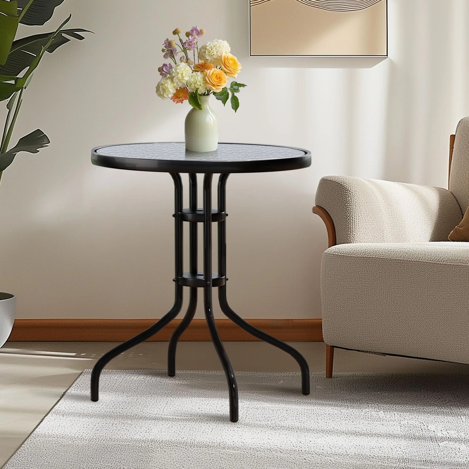 8 Alfordson Outdoor Furniture Patio Coffee Side Table Garden 60CM Glass - Black, 8 of 10