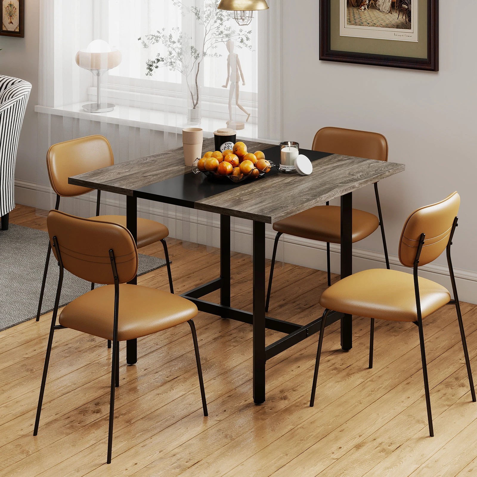 4 Costway 100cm Square Conference Table Meeting Room Seminar Table - Grey, 4 of 7