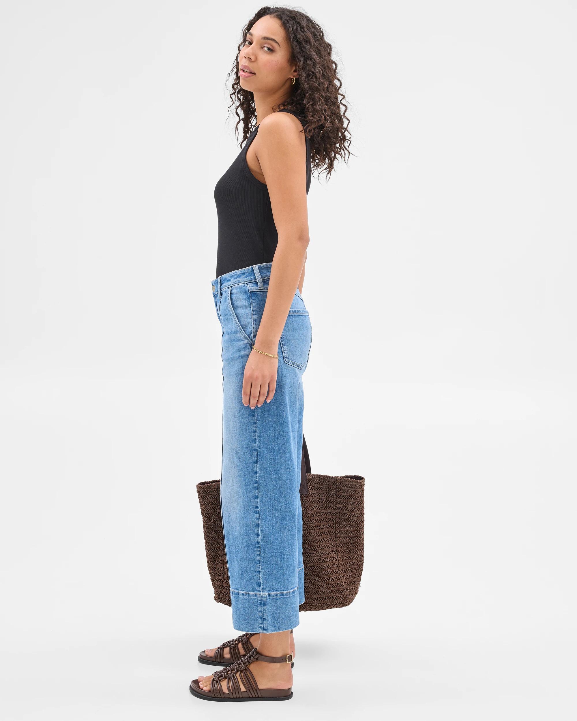 3 Target High Rise Crop Length Wide Leg Denim Jeans - Kelsey TINTED TEAL, 3 of 7