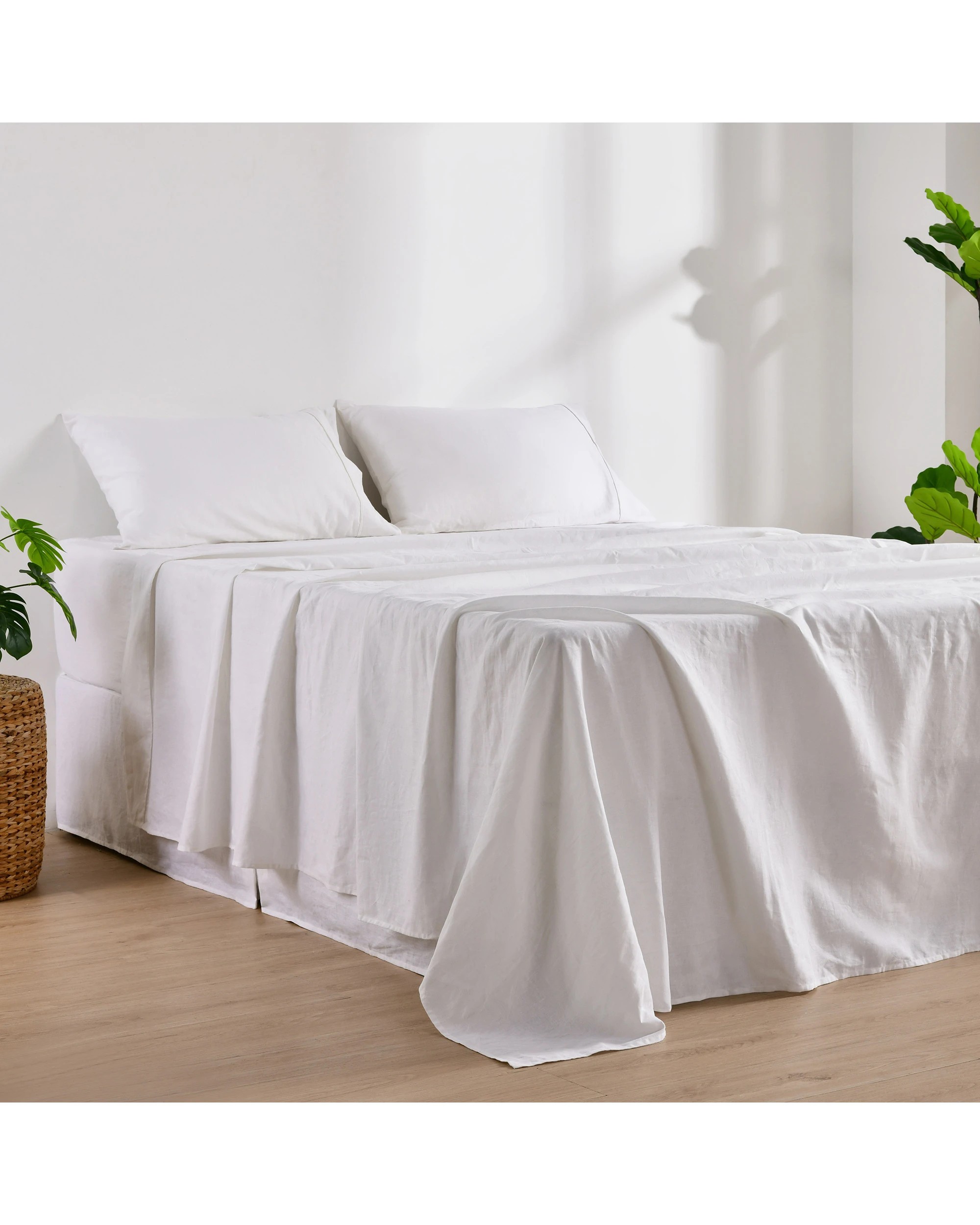 3 Dreamaker Linen Cotton Sheet Set - King Single Bed - White, 3 of 9