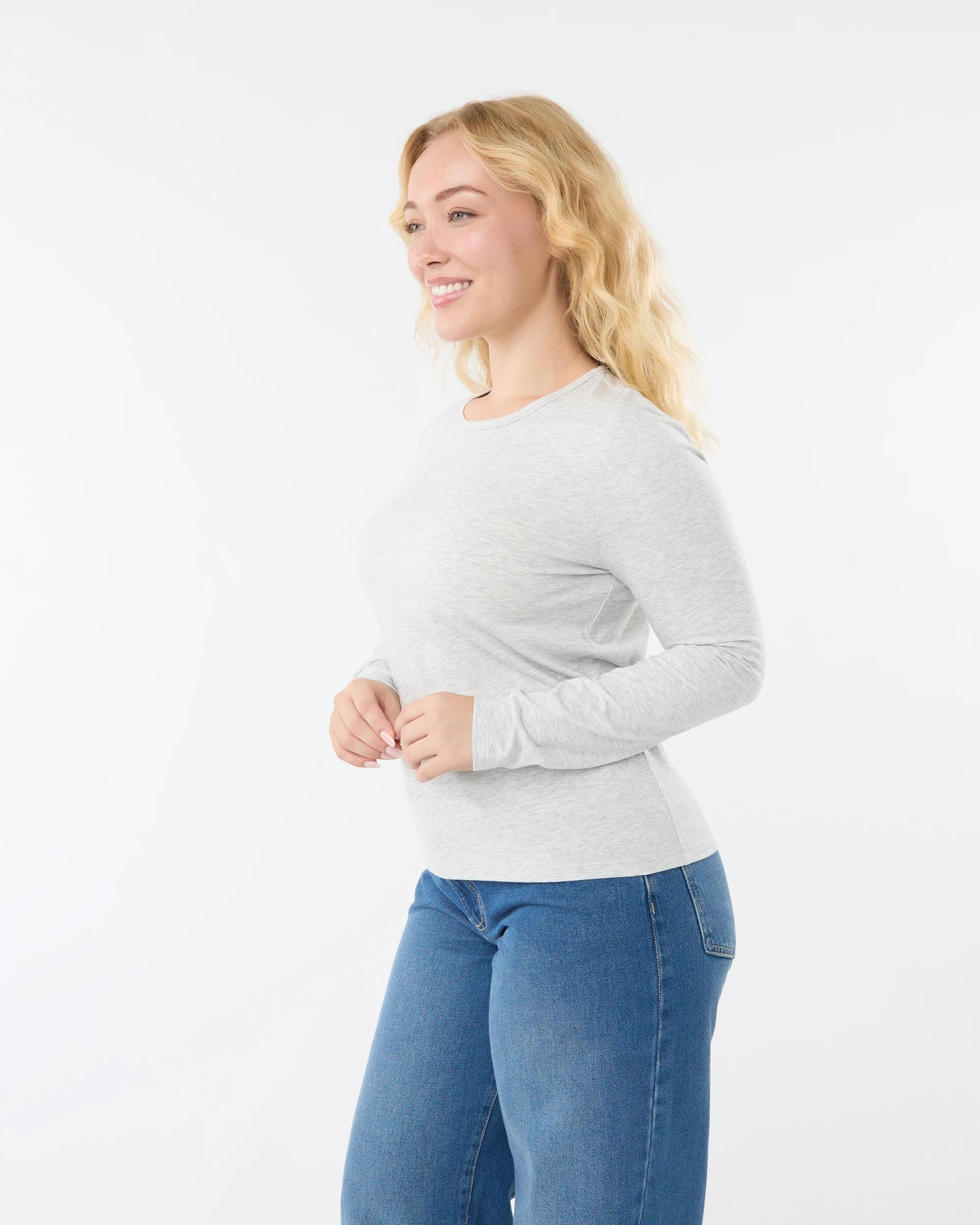 2 Long Sleeve Stretch Crew Neck T-shirt Slvr Marle, 2 of 6