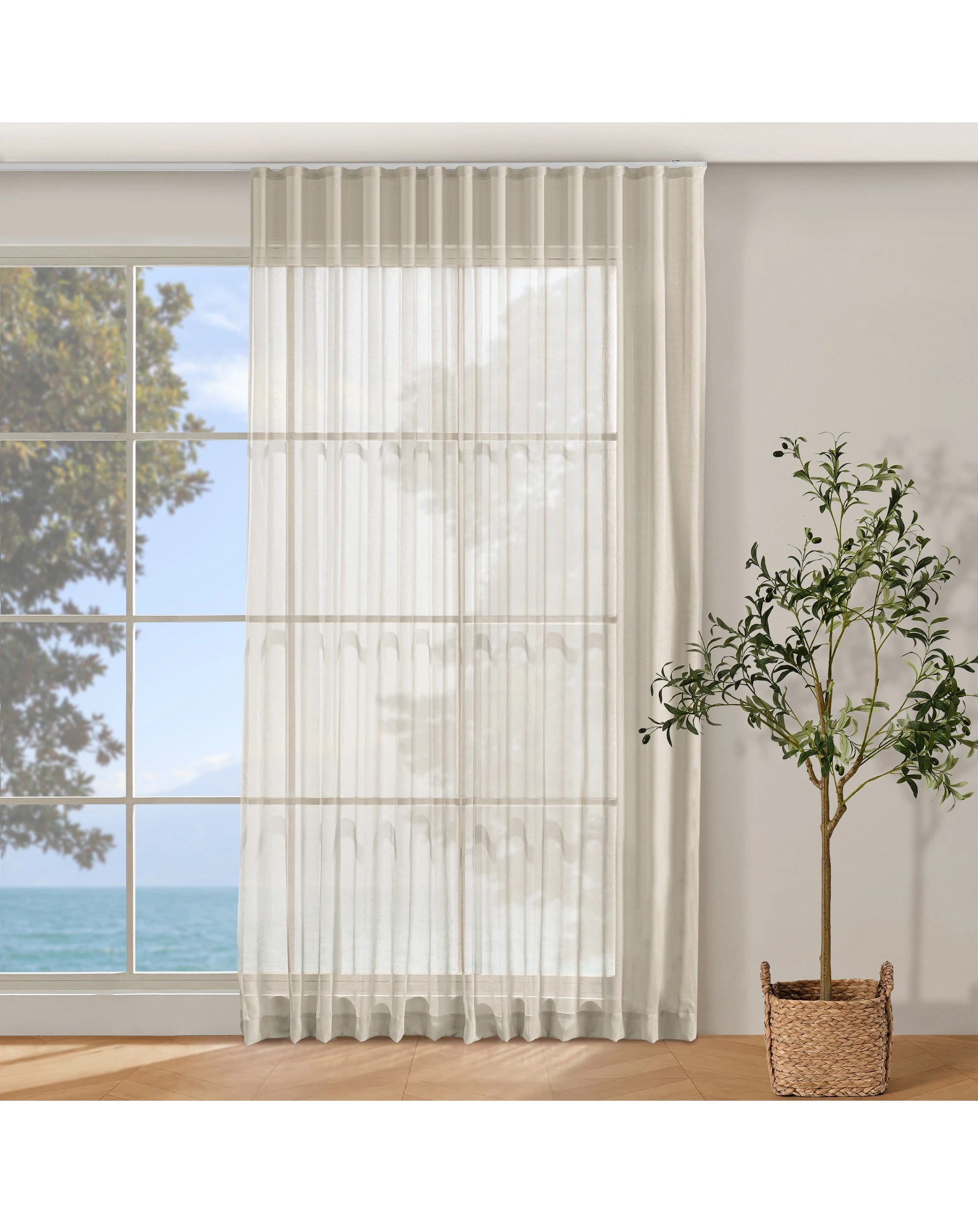 1 Cadence & Co. Kirra Sheer S-Fold Curtain 260x280cm - Fits 140cm Track - Sand, 1 of 4