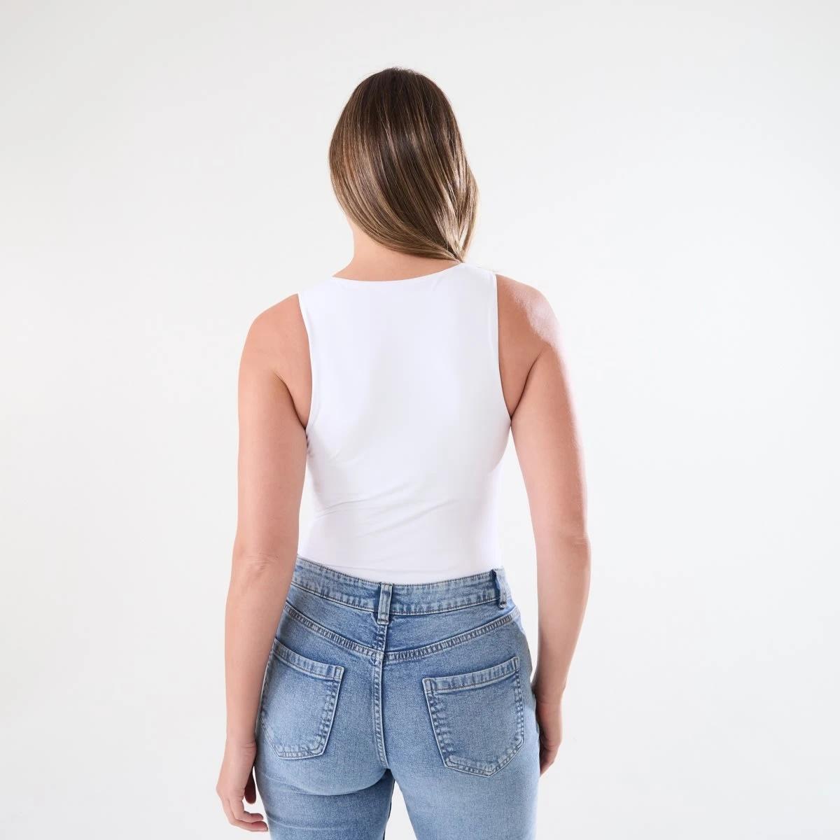 4 Sleeveless Straight Neck Bodysuit WHITE, 4 of 7