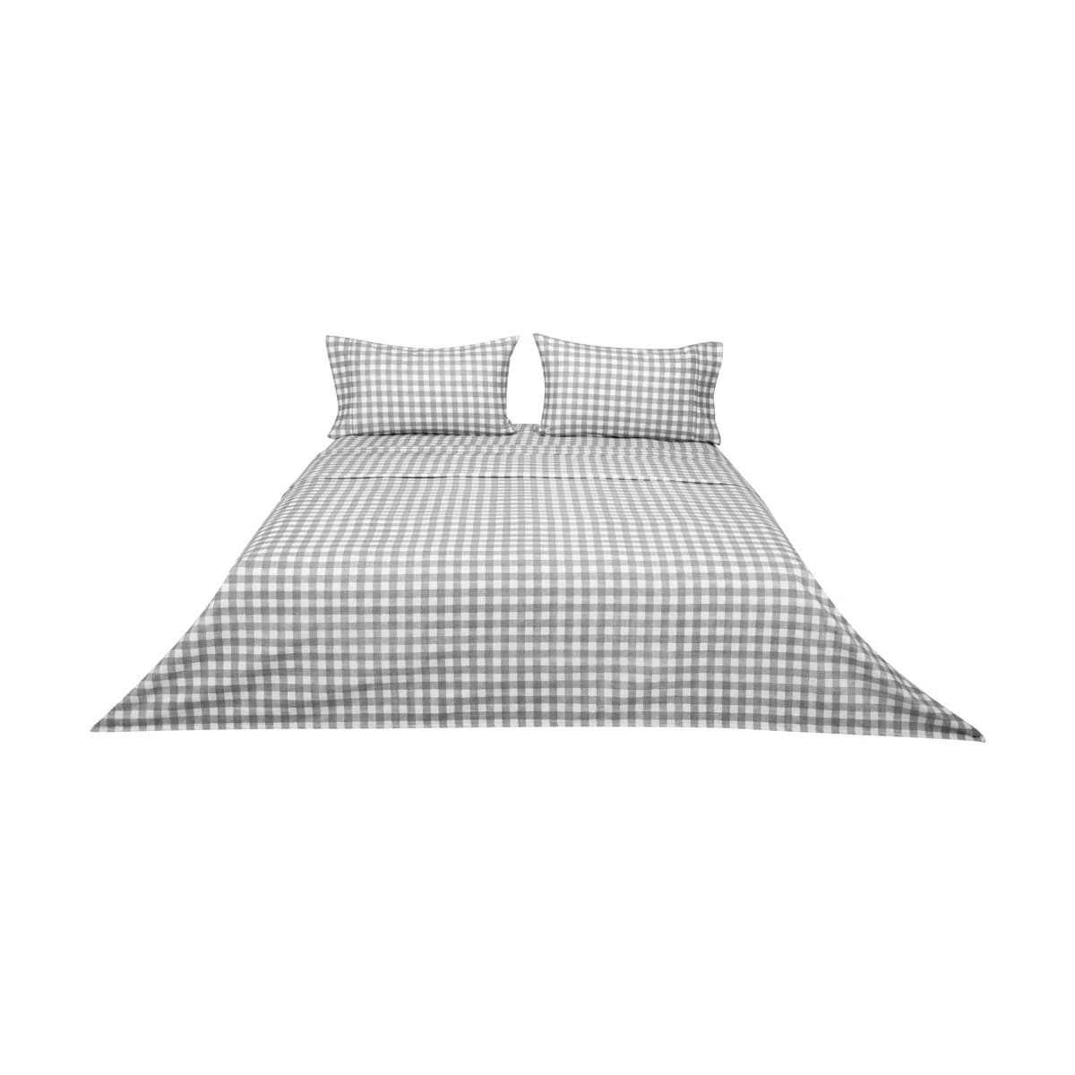 6 Gingham Cotton Flannelette Sheet Set - Queen Bed, Grey, 6 of 7