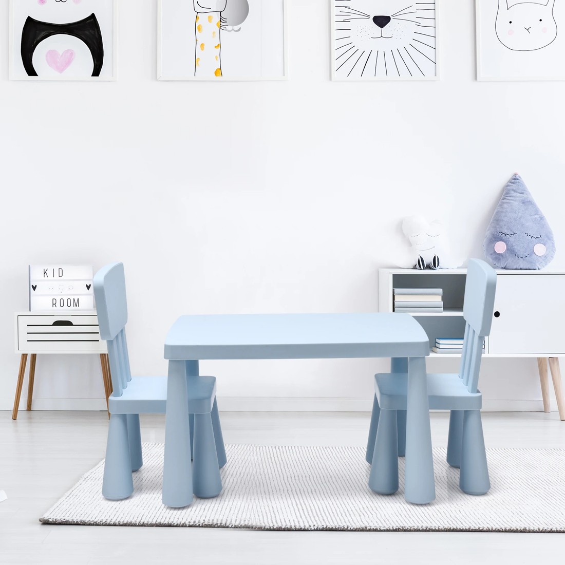 5 Costway Kids Table & Chairs Set Study Drawing Desk - Blue, 5 of 5