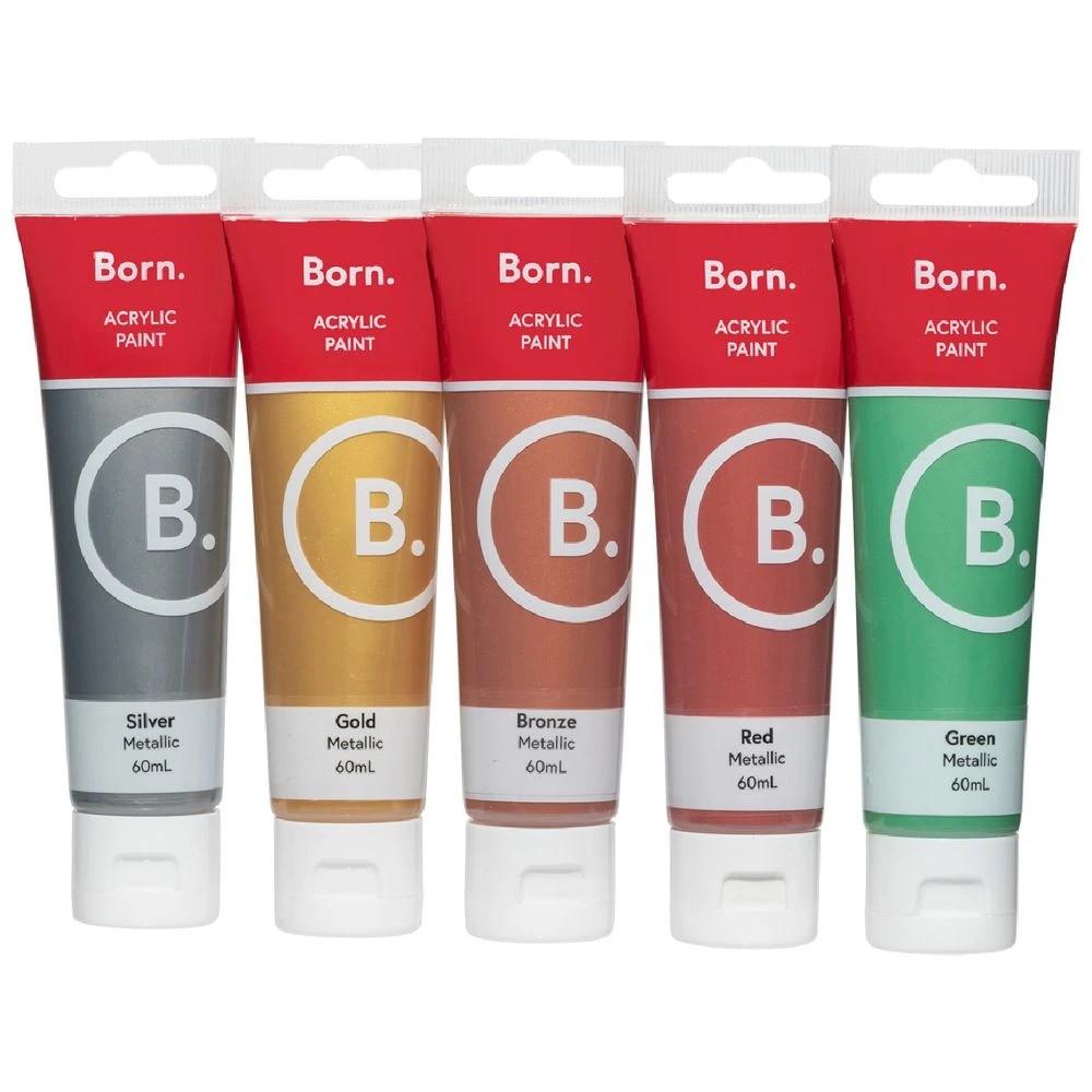 1 Born Acrylic Paints 60mL 5 Pack Metallic Colours, 1 of 6