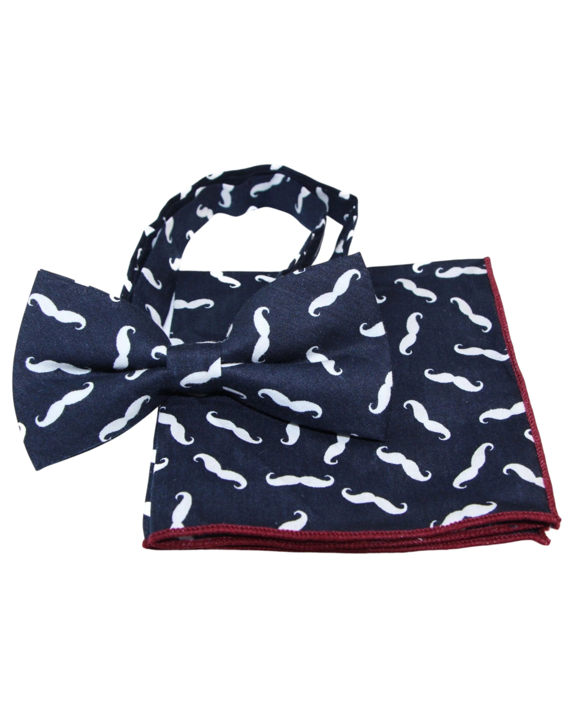 1 Zasel Mens Navy With White Moustache Cotton Bow Tie & Pocket Square Set - Multi, 1 of 4