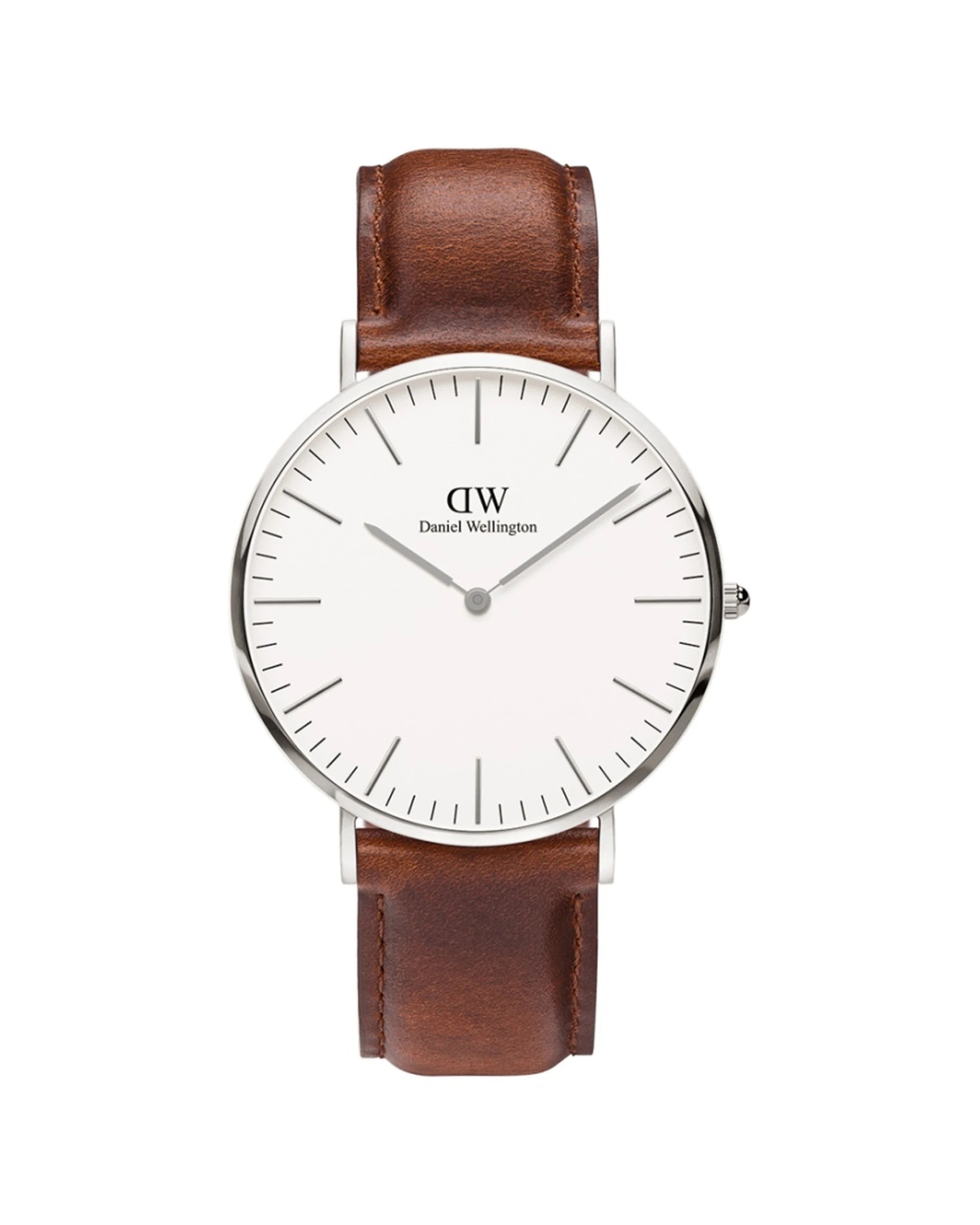 1 Daniel Wellington Classic 40mm St Mawes Silver Brown Leather Strap White Dial, 1 of 6