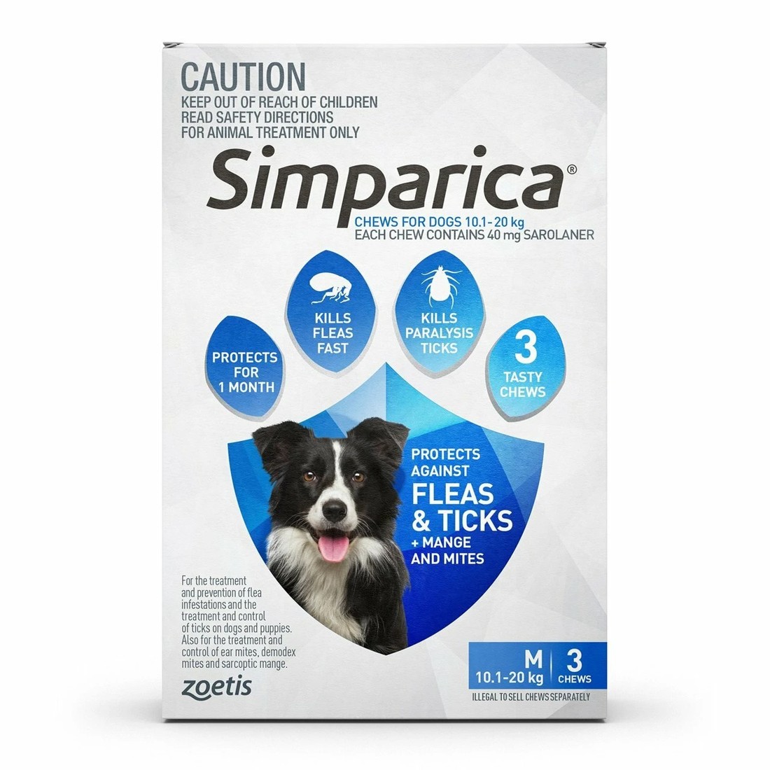 1 Simparica For Dogs 10.1- 20kg Blue Medium - 3 Pack, 1 of 1