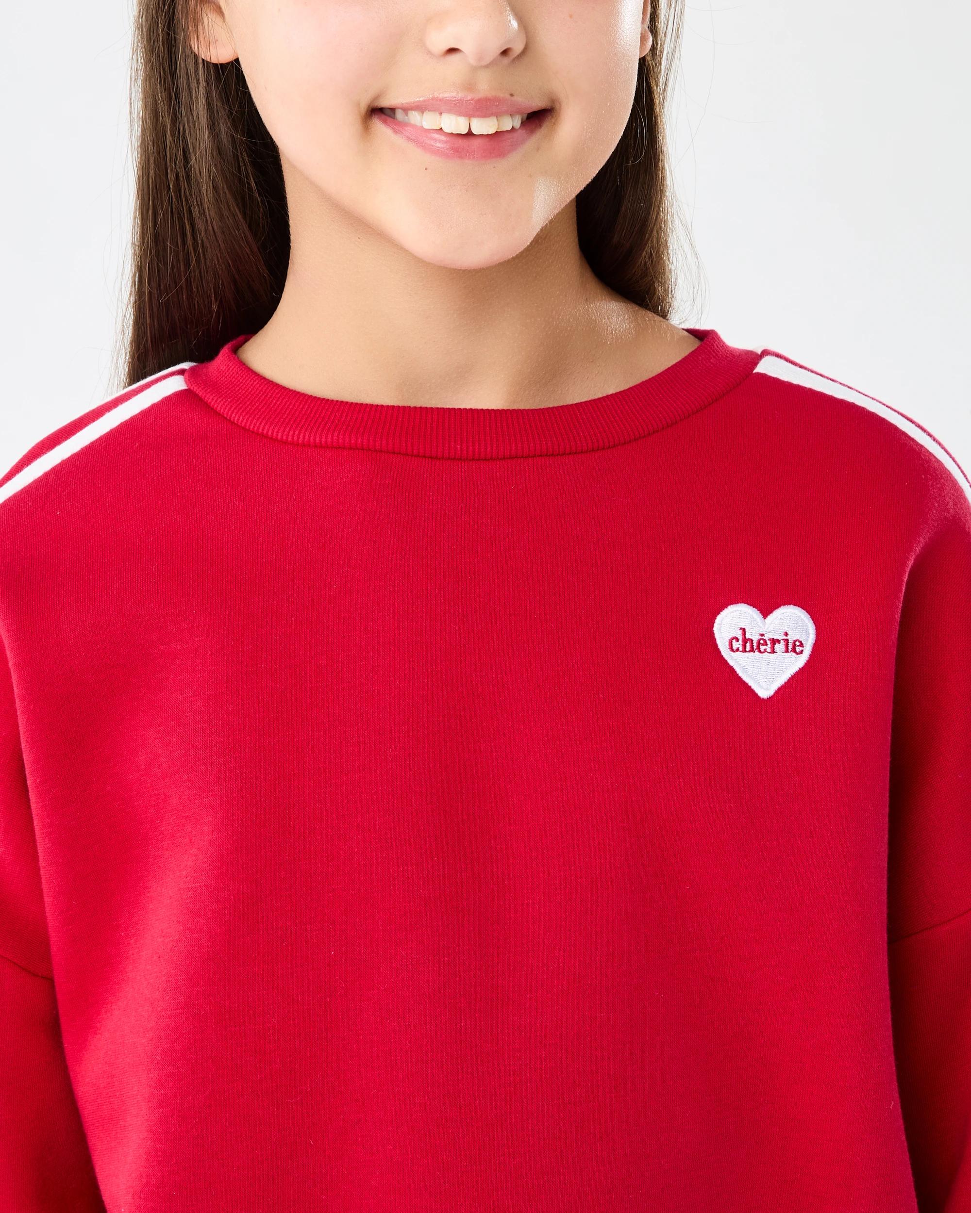 4 Oversized Side Stripe Crew Neck Sweatshirt Red Heart, 4 of 8