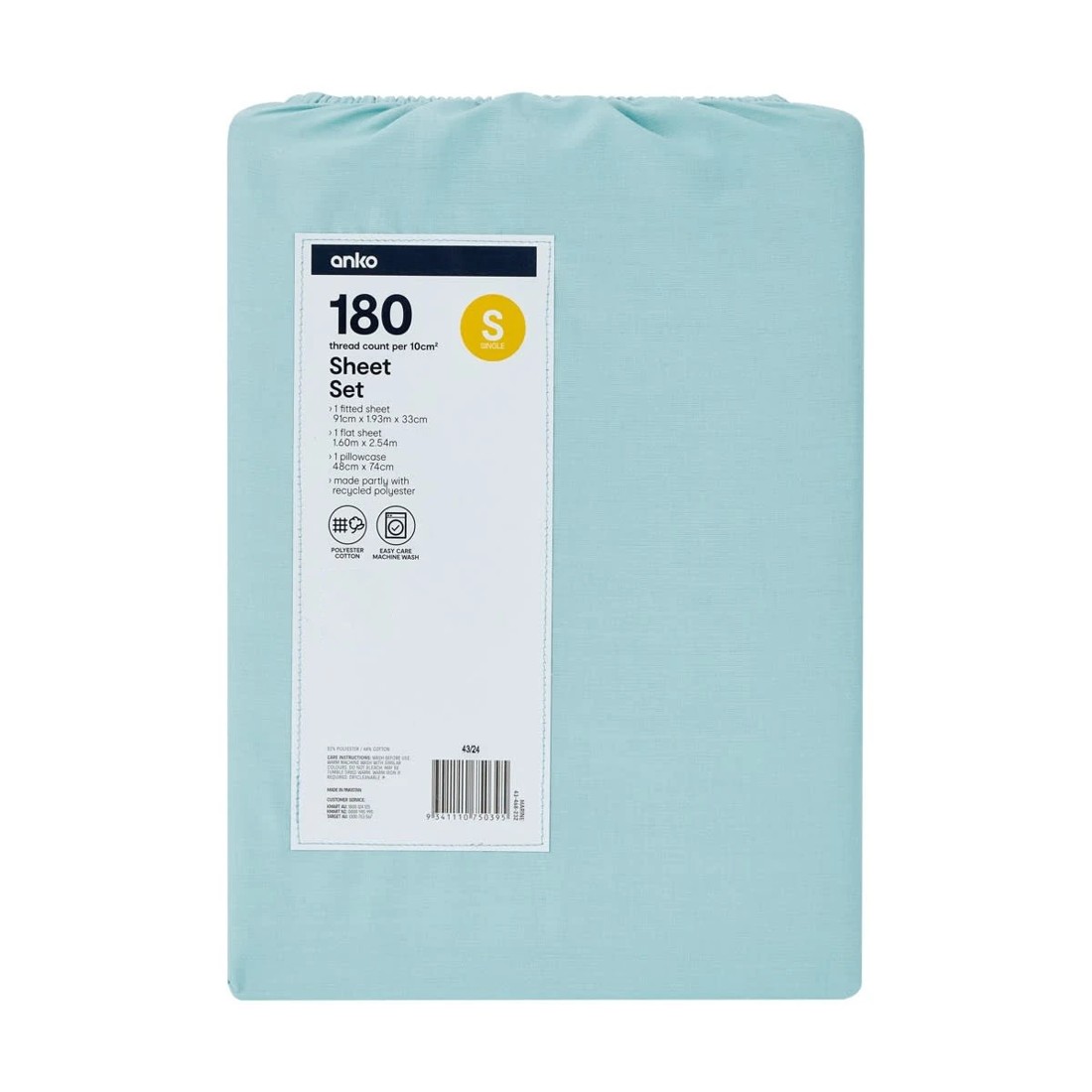 7 180 Thread Count Sheet Set - Single Bed, Marine, 7 of 7