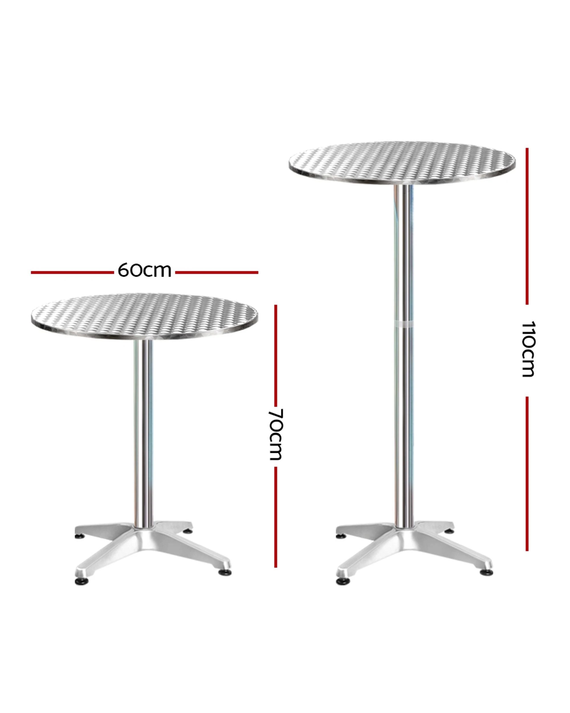 2 Gardeon Set of 4 Outdoor Bar Table Aluminium Round 70/110CM - Silver, 2 of 4