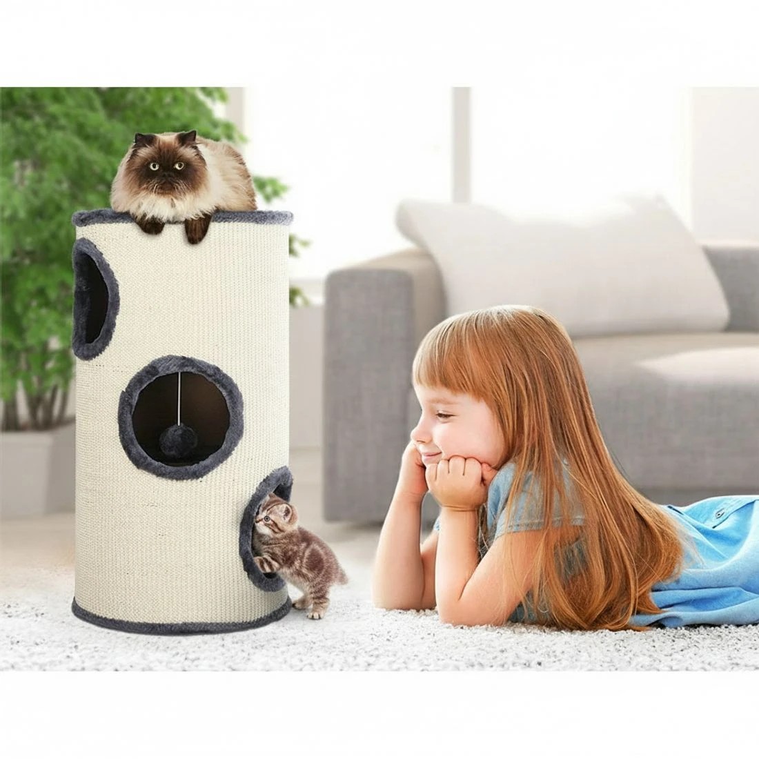 5 i.Pet Cat Tree 70cm Scratching Post Tower Scratcher Trees Wood Condo House Toys - Grey, 5 of 7