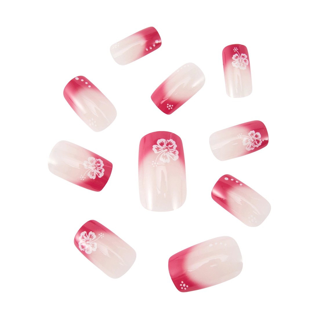2 OXX Cosmetics 24 Pack Artificial Nails with Adhesive - Medium Square Shape, Hibiscus, 2 of 4