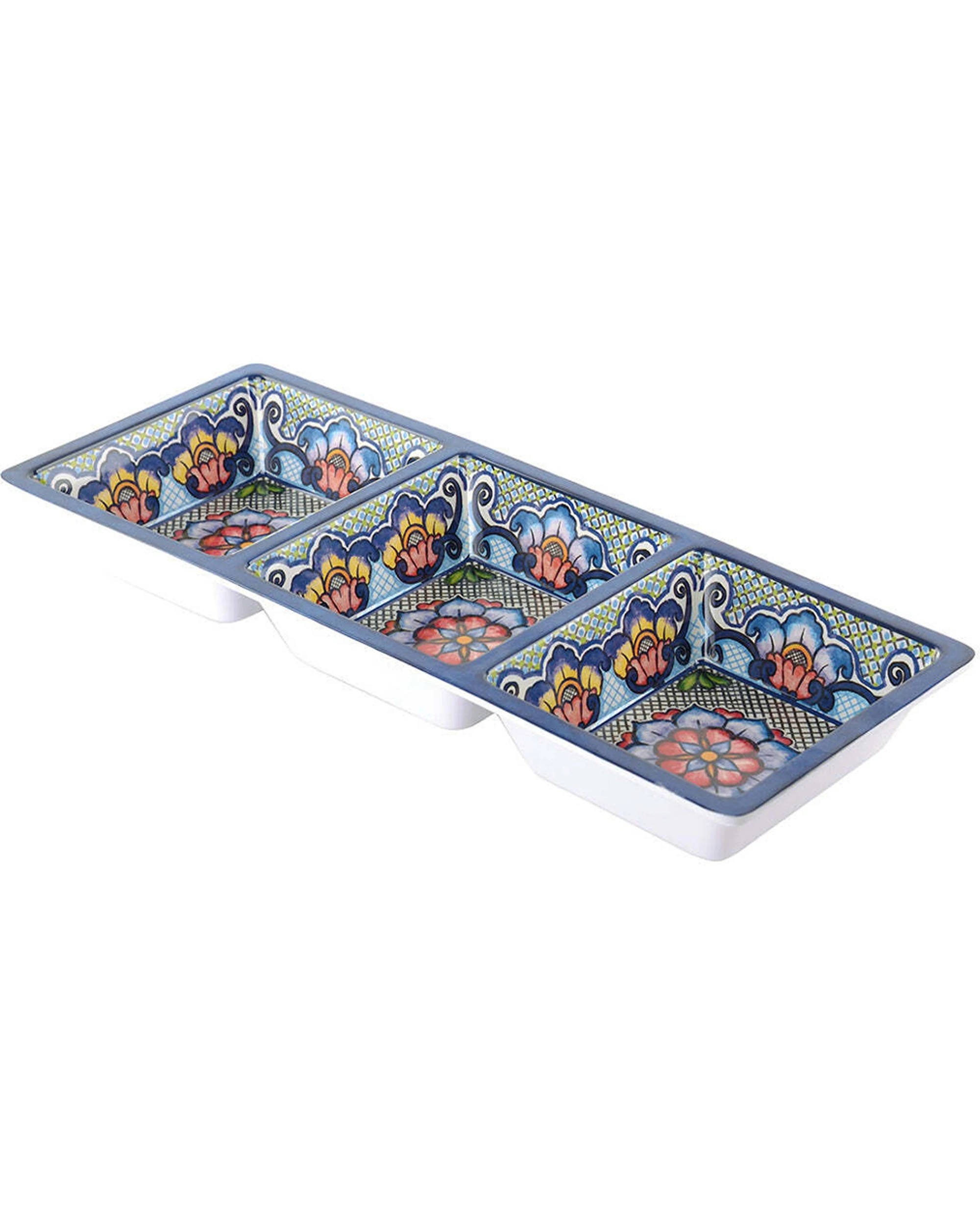 1 Prepara Melamine Three-Section Serving Tray Durable Easy Clean Dishwasher Safe - Blue, 1 of 1