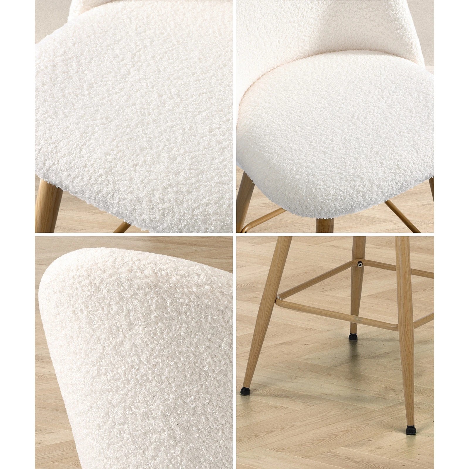 4 Oikiture 4x Bar Stools Kitchen Dining Chairs Counter Stool Boucle Padded Stools
 - Beige, 4 of 10