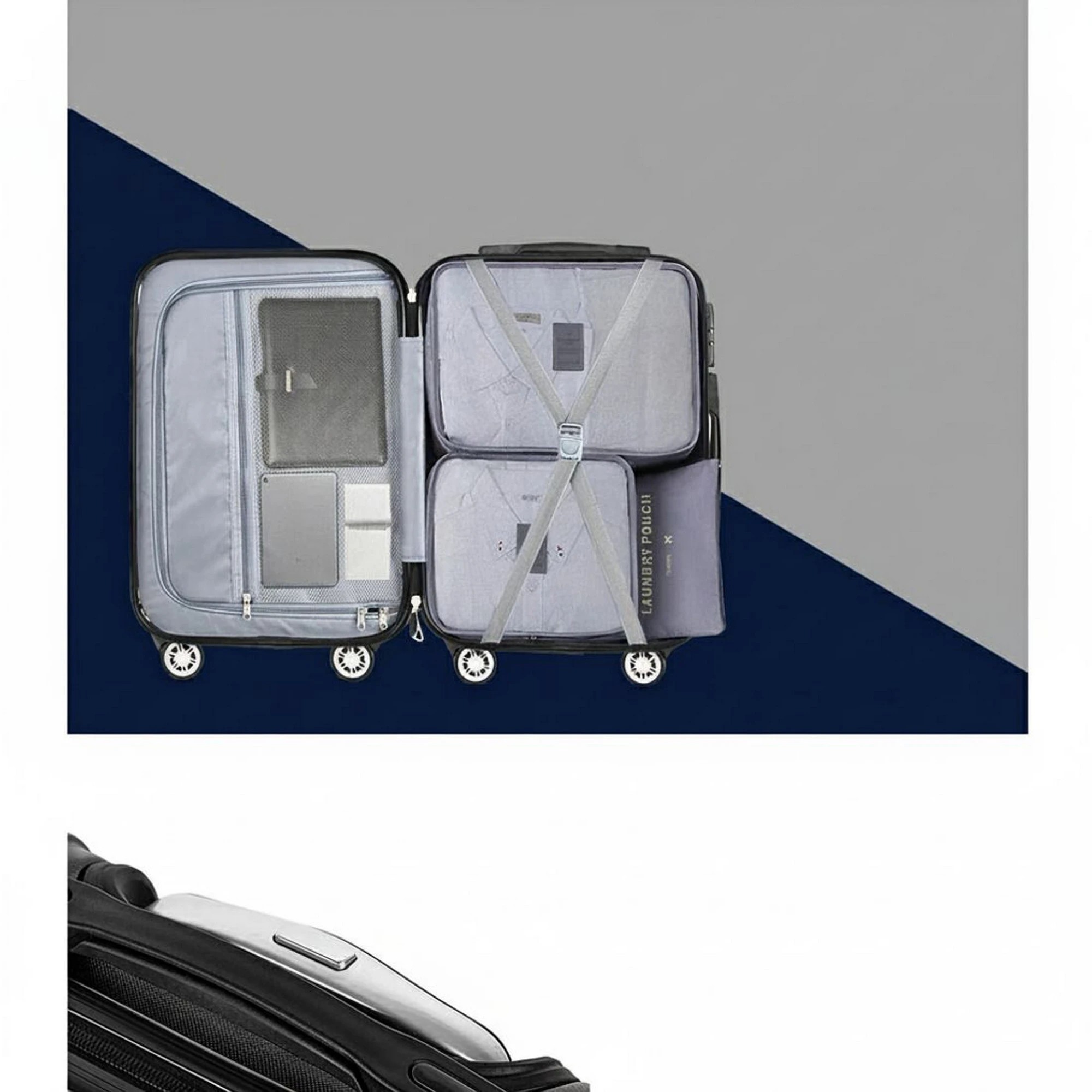 7 Wanderlite 3pcs LuggageTrolley Set Travel Suitcase Storage Organiser Carry On Hard Case TSA - Black, 7 of 8