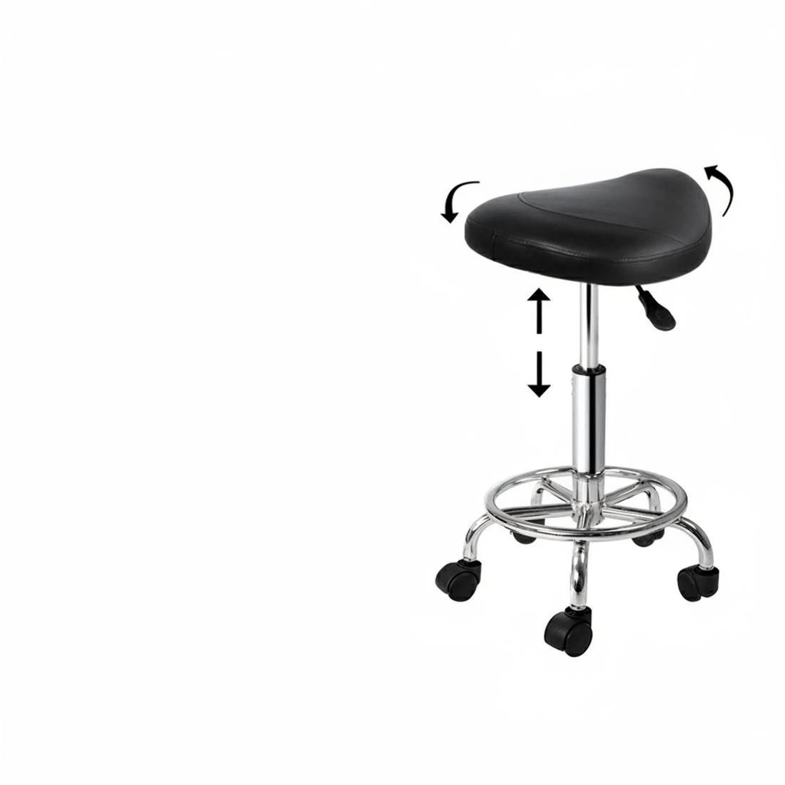 2 Artiss 2x Salon Stool Saddle Swivel Chair - Black, 2 of 4