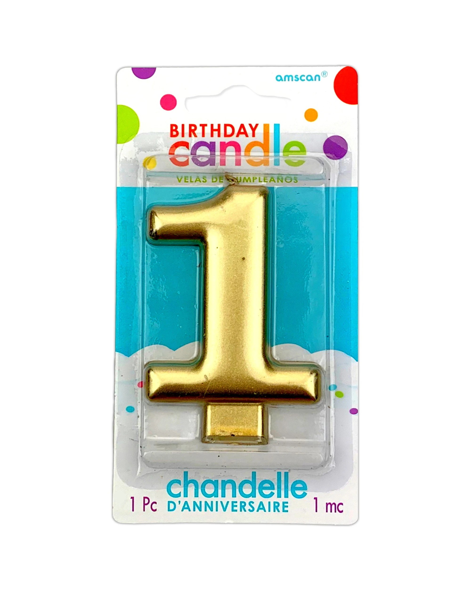 2 Amscan Metallic Number 1 Candle - Gold, 2 of 2
