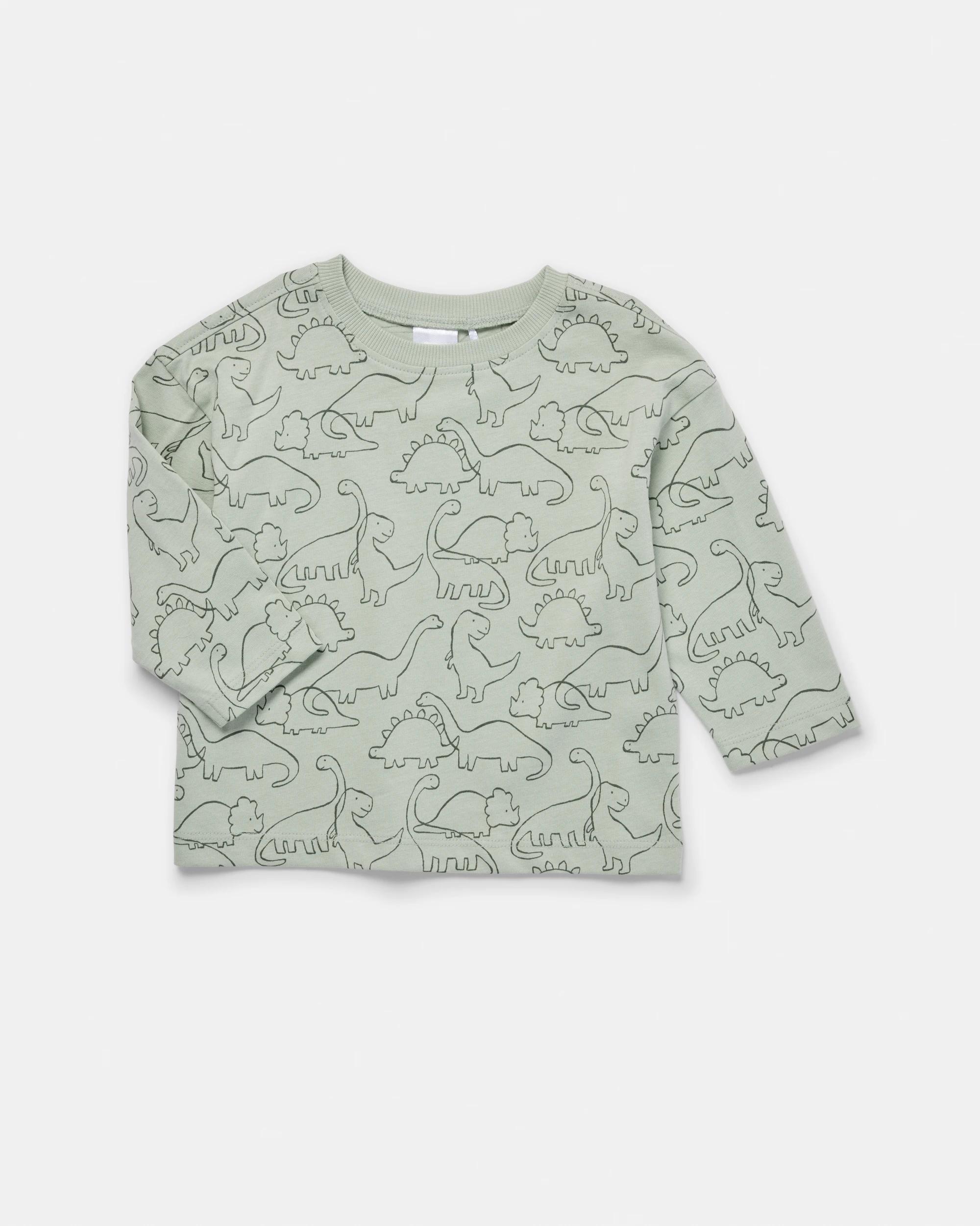 5 3 Pack Cotton Long Sleeve Pocket T-shirts Wht Dino, 5 of 7