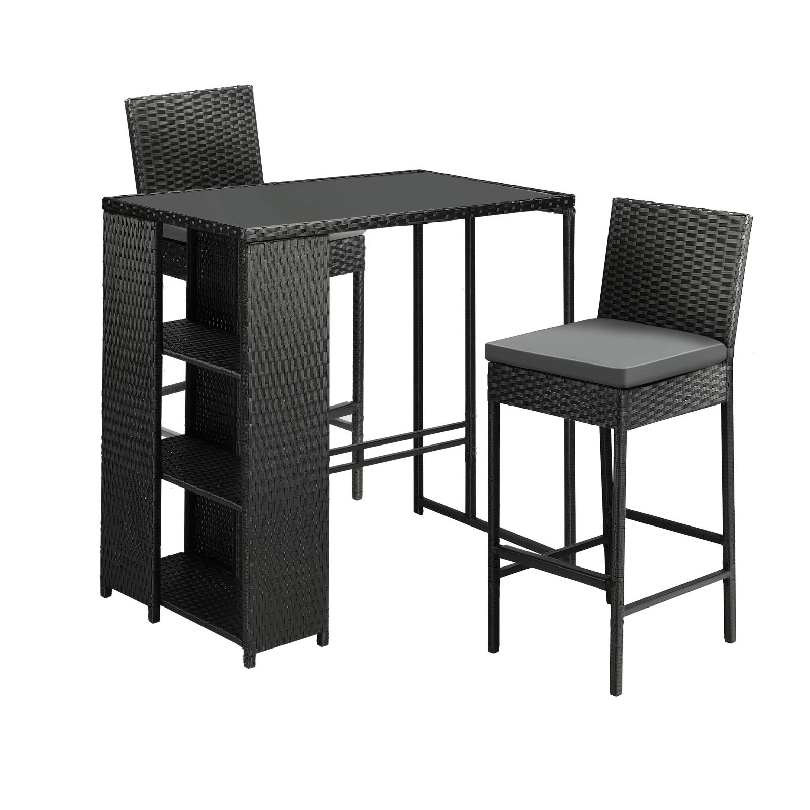 1 Livsip Outdoor Bar Table Dining Chairs Stools Set Rattan Patio Furniture 3 Piece
 - Multi, 1 of 10