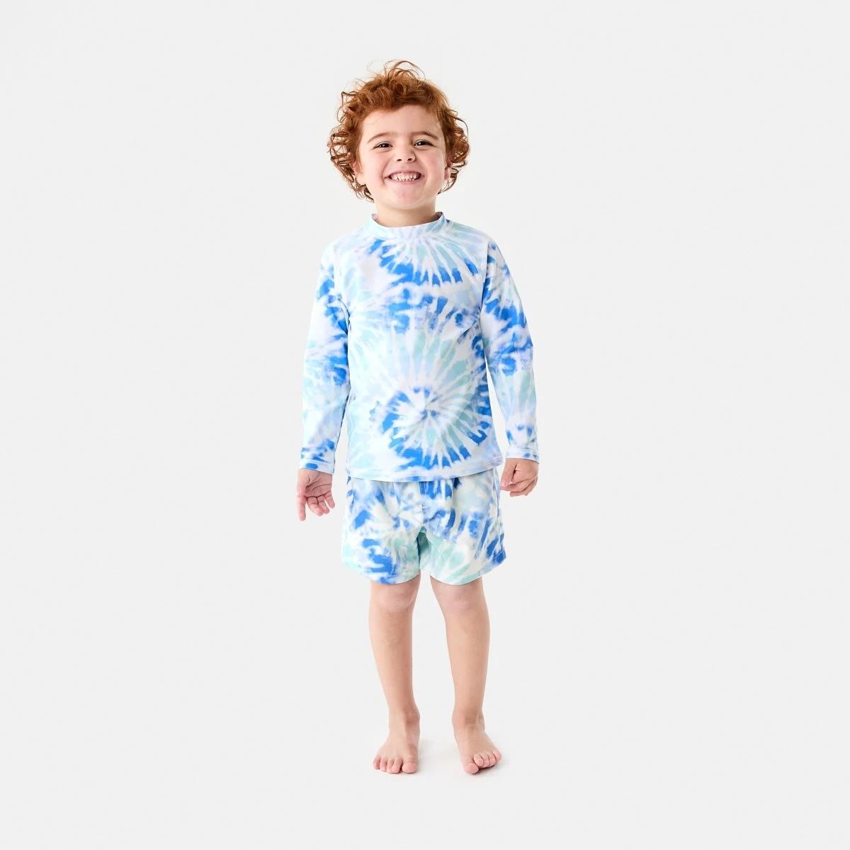 5 Printed Long Sleeve Rash Vest SPIRAL TIE DYE FRESH BLUE, 5 of 6