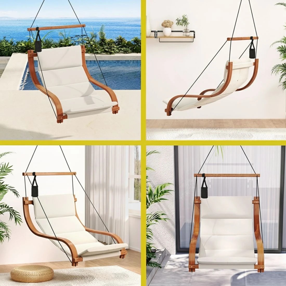 5 Gardeon Hammock Chair Wooden Hanging Indoor Outdoor Lounge - Beige, 5 of 5