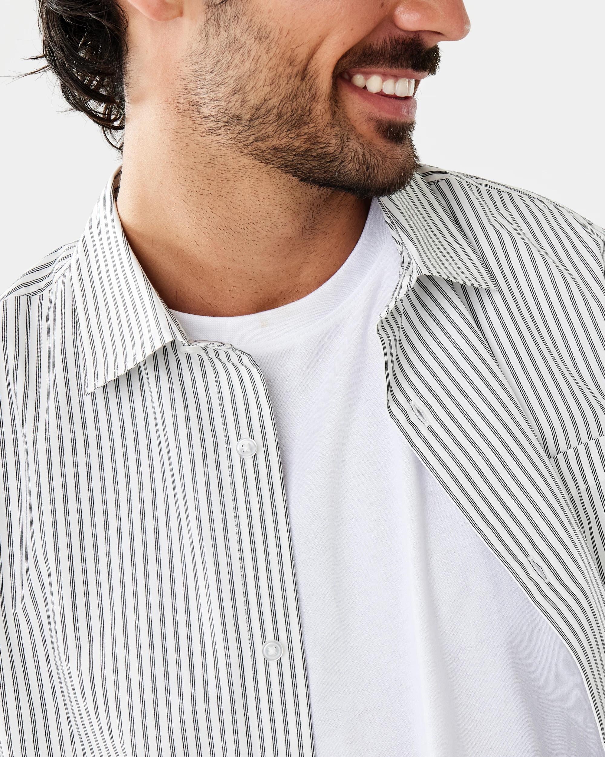 7 Long Sleeve Relaxed Poplin Shirt Wht Stripe, 7 of 9