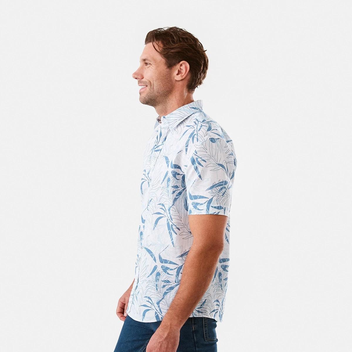 2 Short Sleeve Print Linen Blend Shirt Wht Floral, 2 of 6