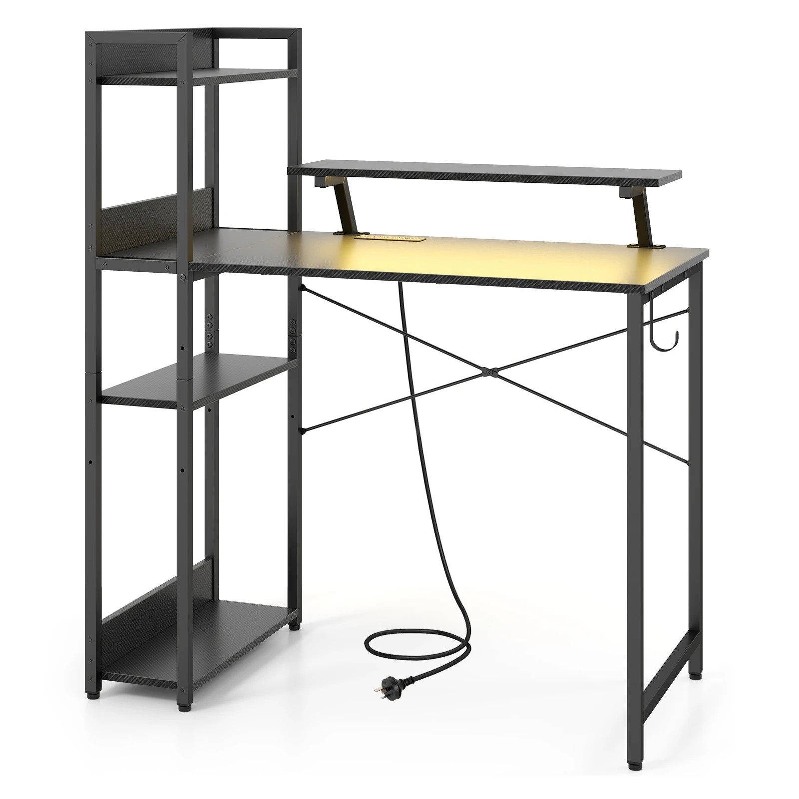 1 Costway Reversible Computer Desk w/LEDs & Charging Station Home Office Gaming Desk - Black, 1 of 5